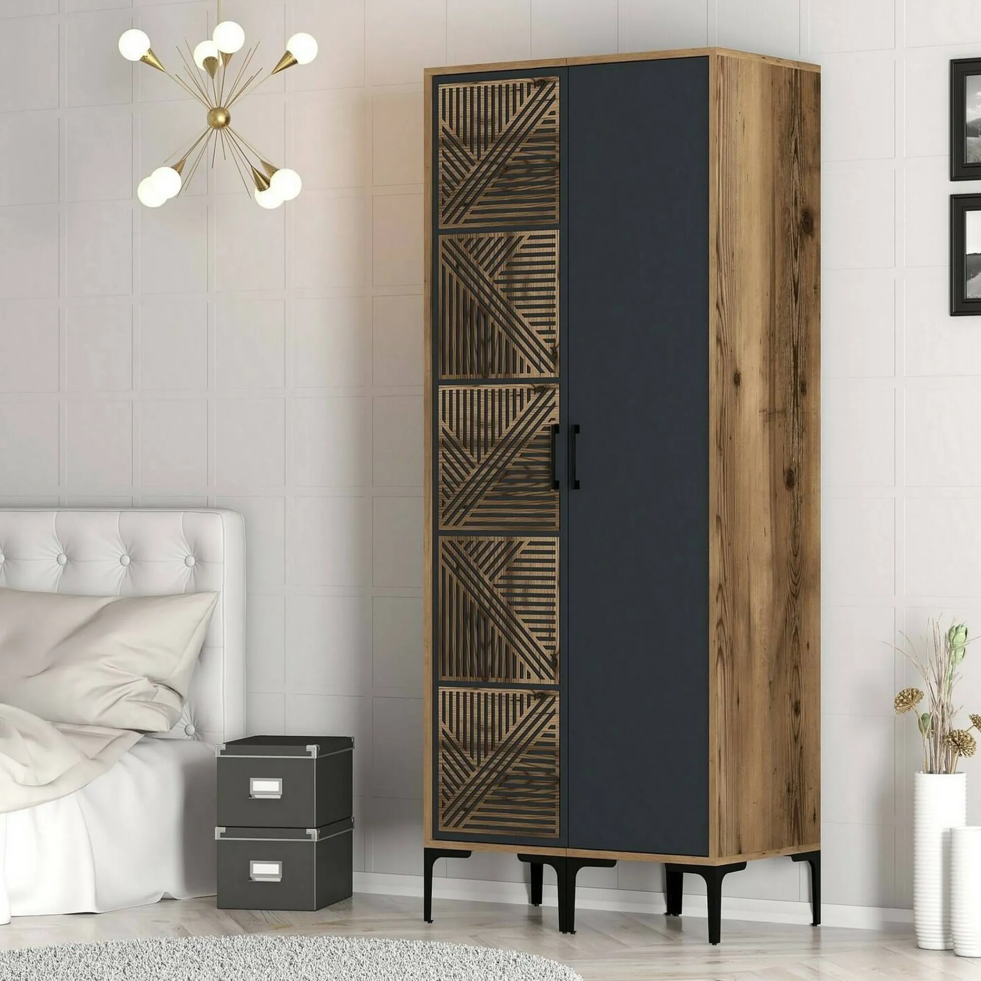Guardaroba 2 ante Weng, 80x201h48 cm, Noce e Antracite<Dmora Flash Sale