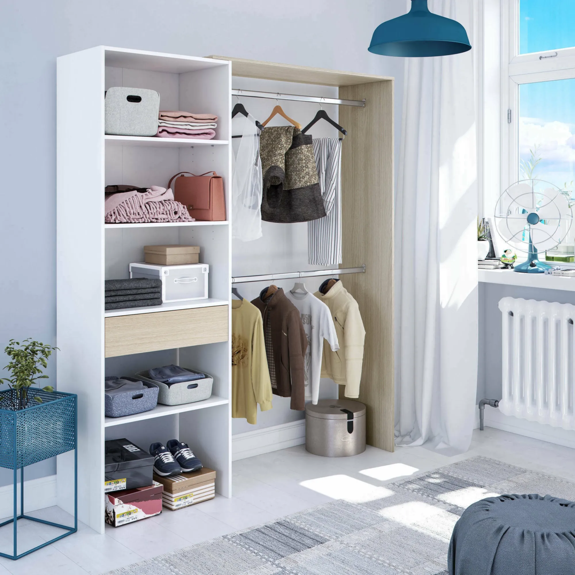 Guardaroba Amico, 158x40h187 cm, Bianco e Rovere<Dmora Sale