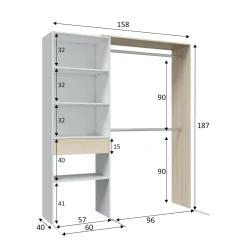 Guardaroba Amico, 158x40h187 cm, Bianco e Rovere<Dmora Sale