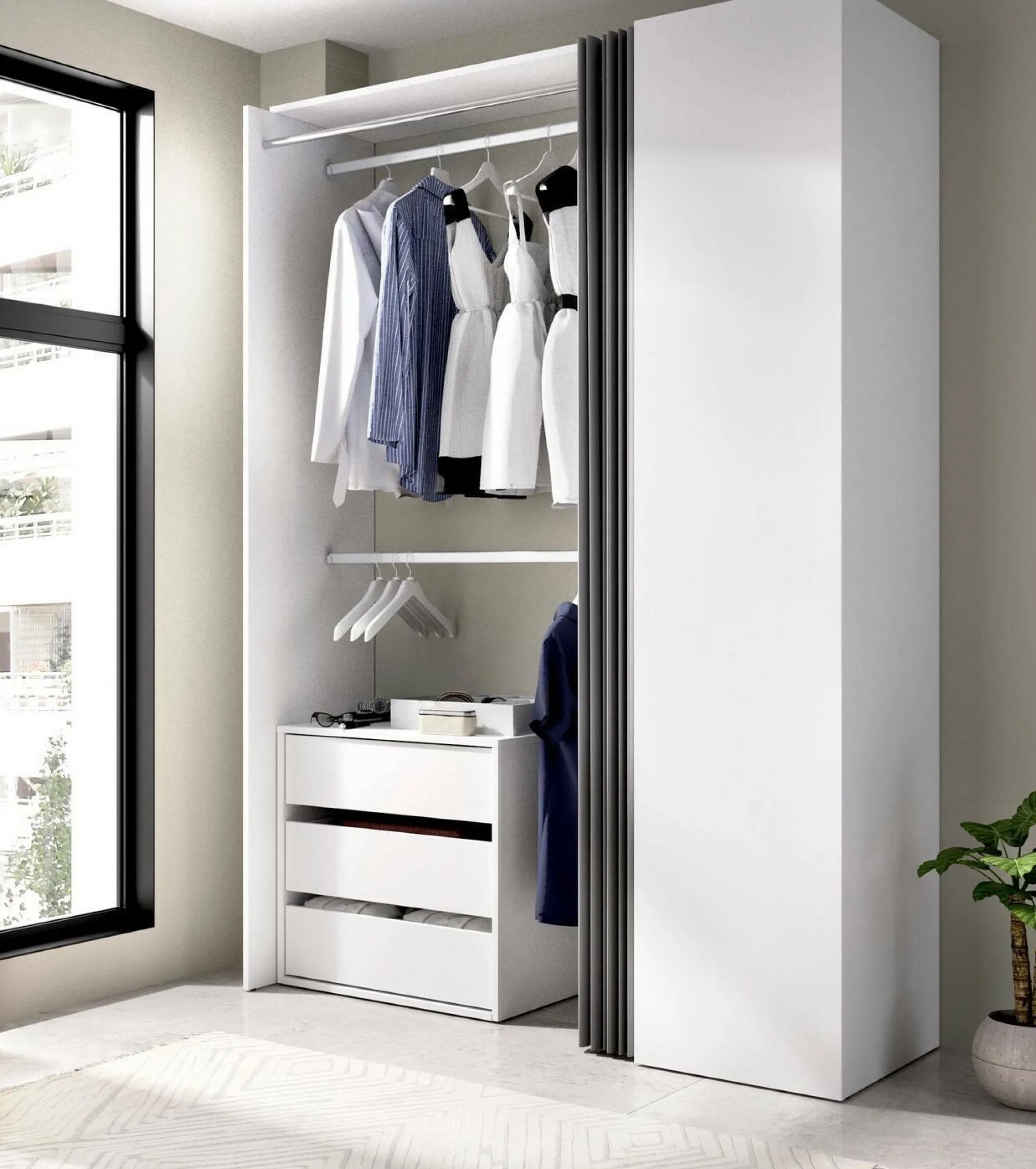 Guardaroba Annuck, 141x52h205 cm, Bianco e Antracite<Dmora Shop