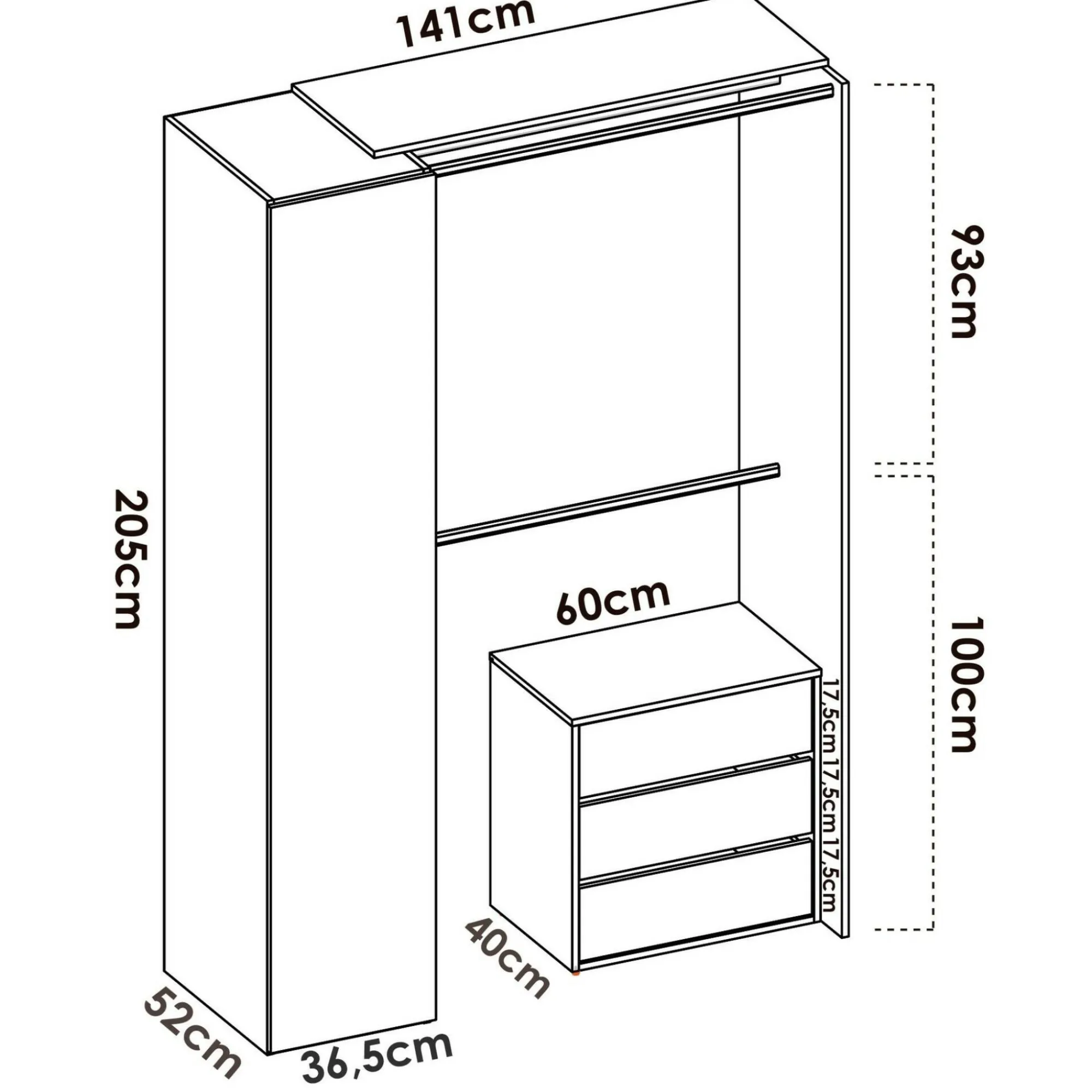 Guardaroba Annuck, 141x52h205 cm, Bianco e Antracite<Dmora Shop