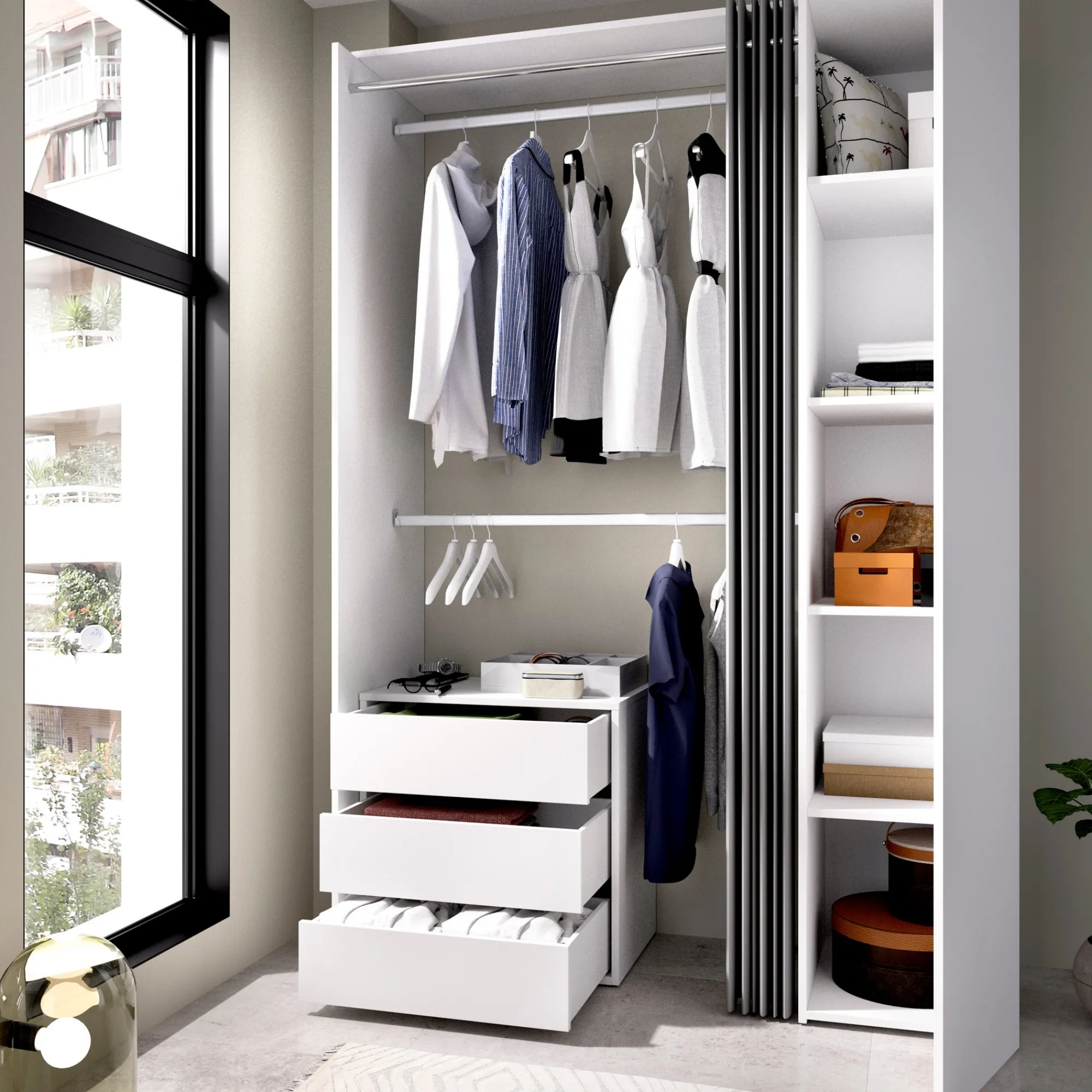 Guardaroba Annuck, 141x52h205 cm, Bianco e Antracite<Dmora Shop