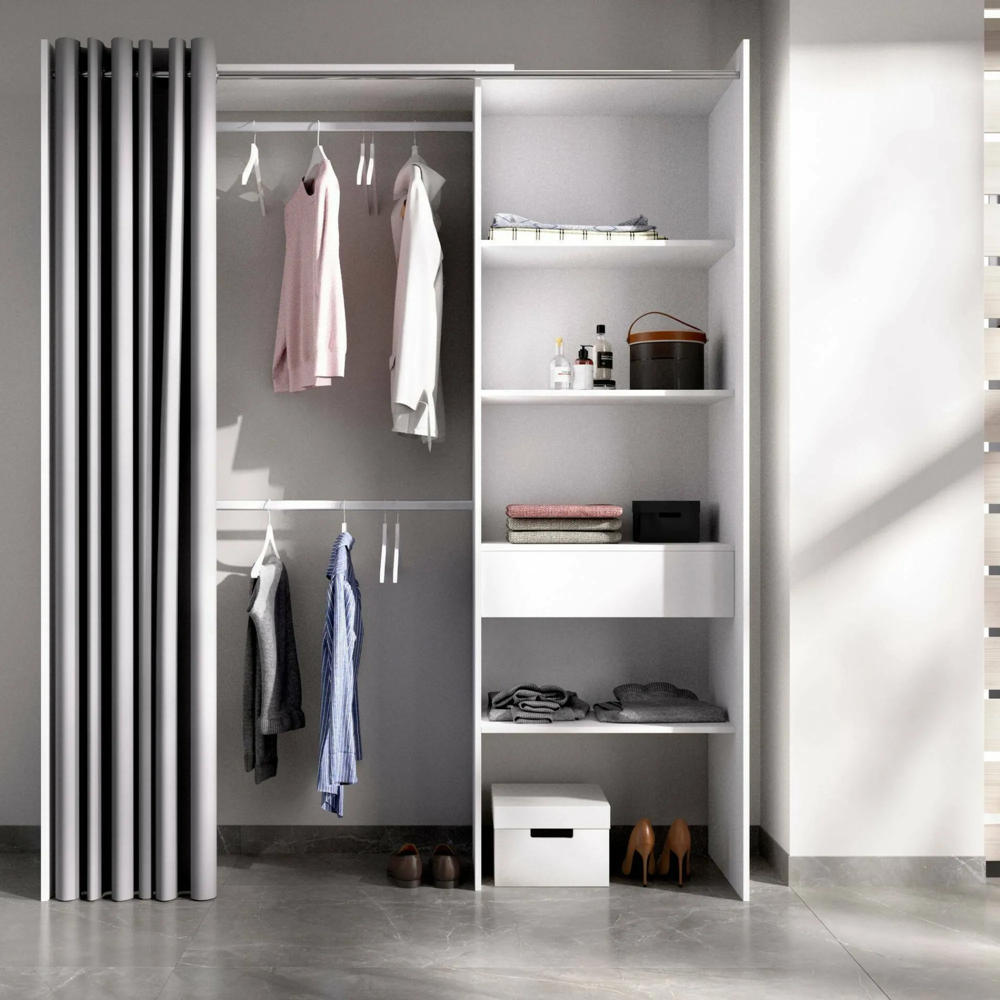 Guardaroba Arim, 160x50h205 cm, Bianco e Grigio<Dmora Cheap
