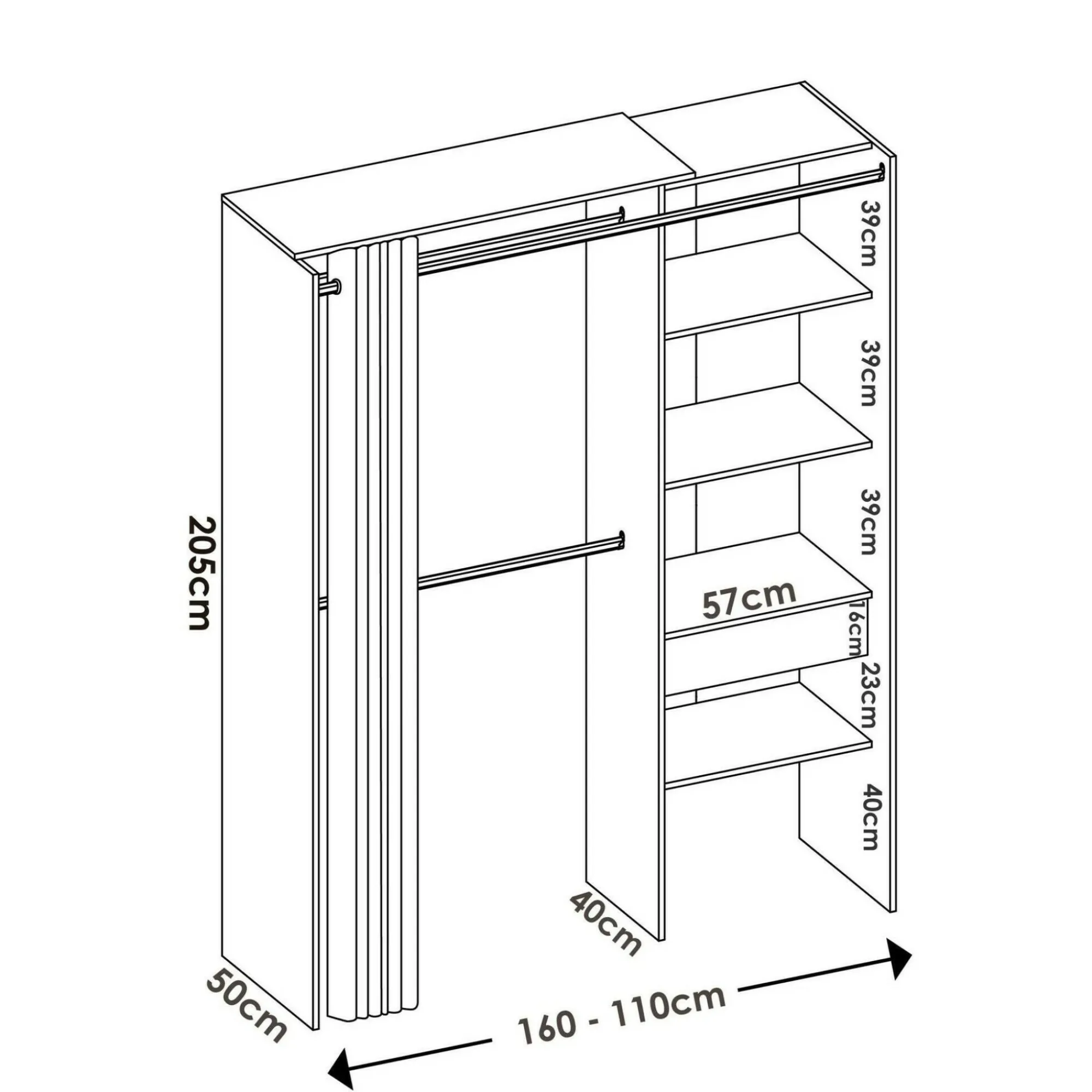 Guardaroba Arim, 160x50h205 cm, Bianco e Grigio<Dmora Cheap