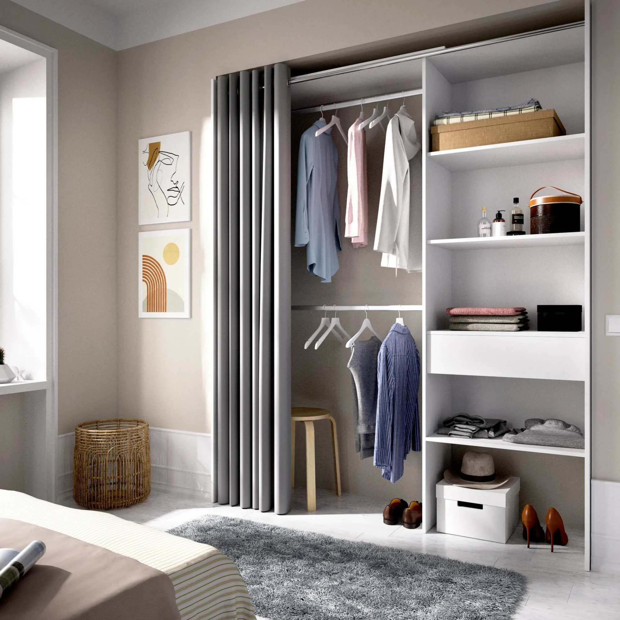 Guardaroba Arim, 160x50h205 cm, Bianco e Grigio<Dmora Cheap