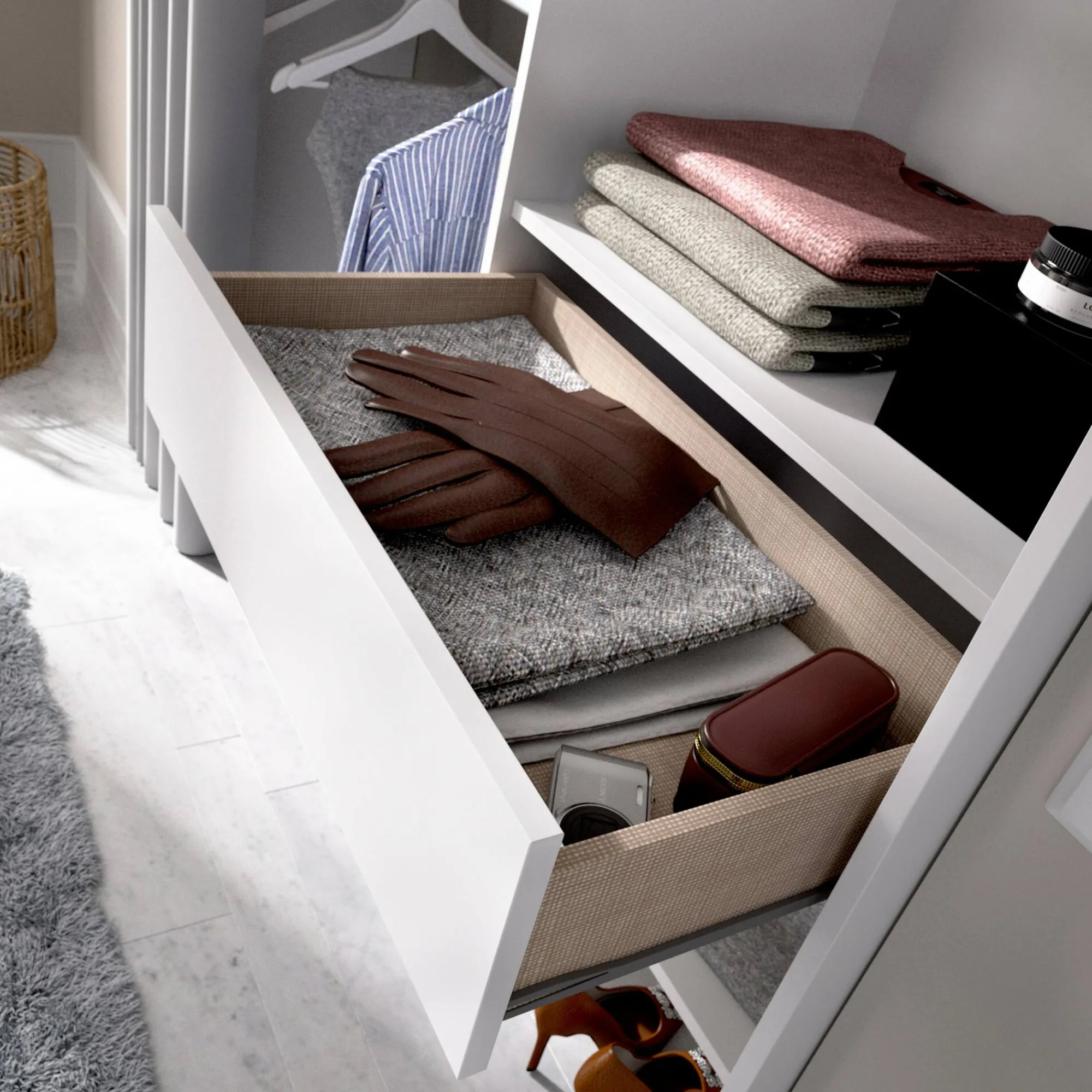 Guardaroba Arim, 160x50h205 cm, Bianco e Grigio<Dmora Cheap