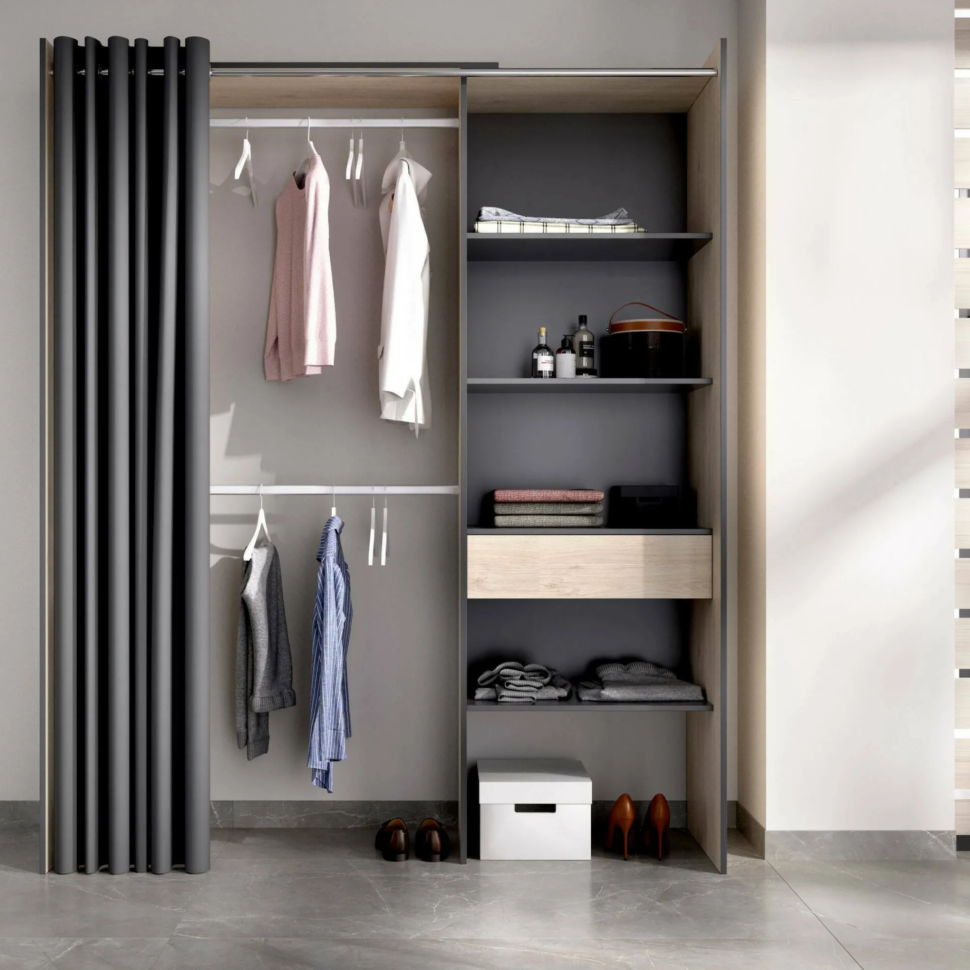 Guardaroba Arim, 160x50h205 cm, Rovere e Antracite<Dmora Cheap