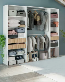 Guardaroba Ary, 196x40h187 cm, Bianco e Rovere<Dmora Discount