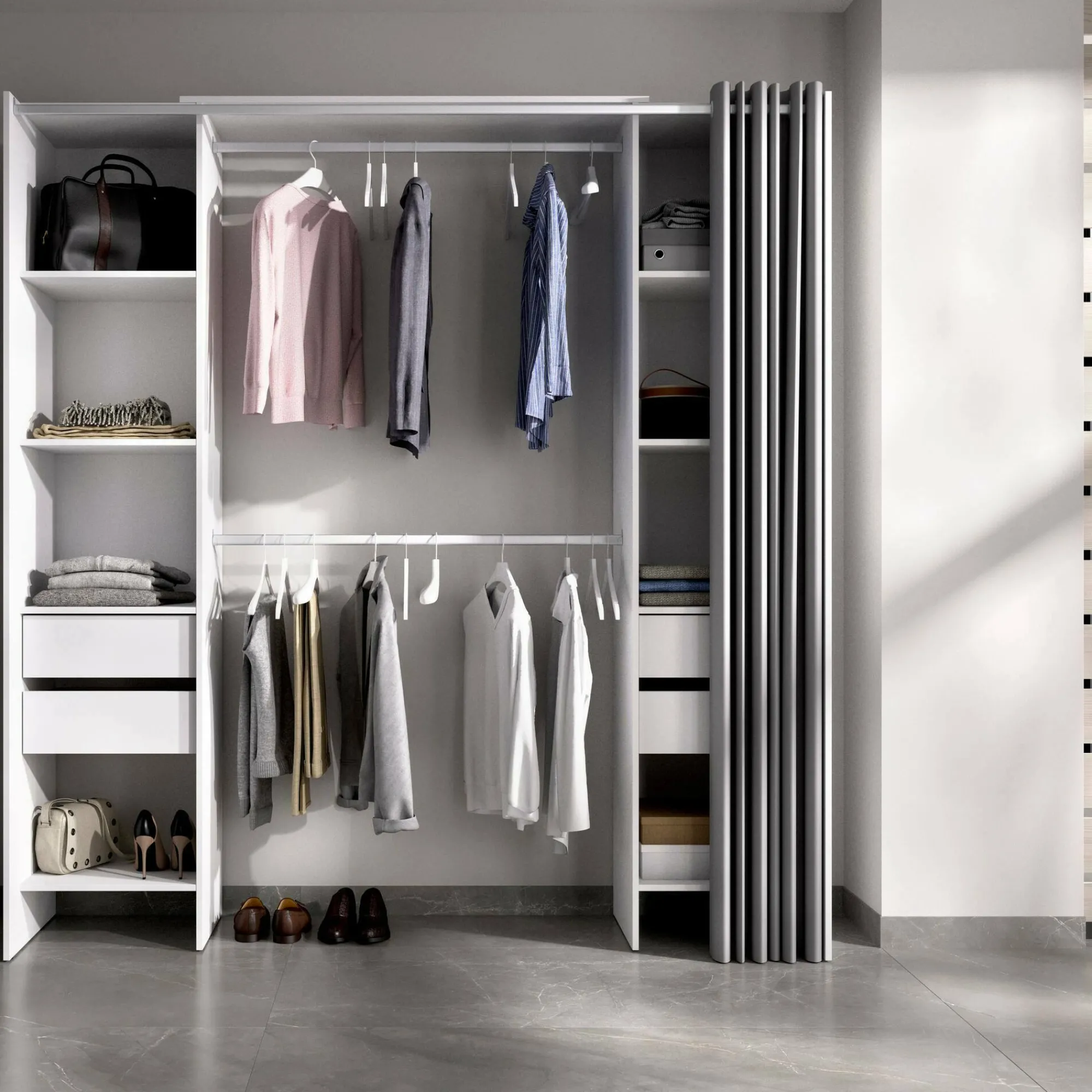 Guardaroba Era, 180x50h205 cm, Bianco e Grigio<Dmora Best Sale