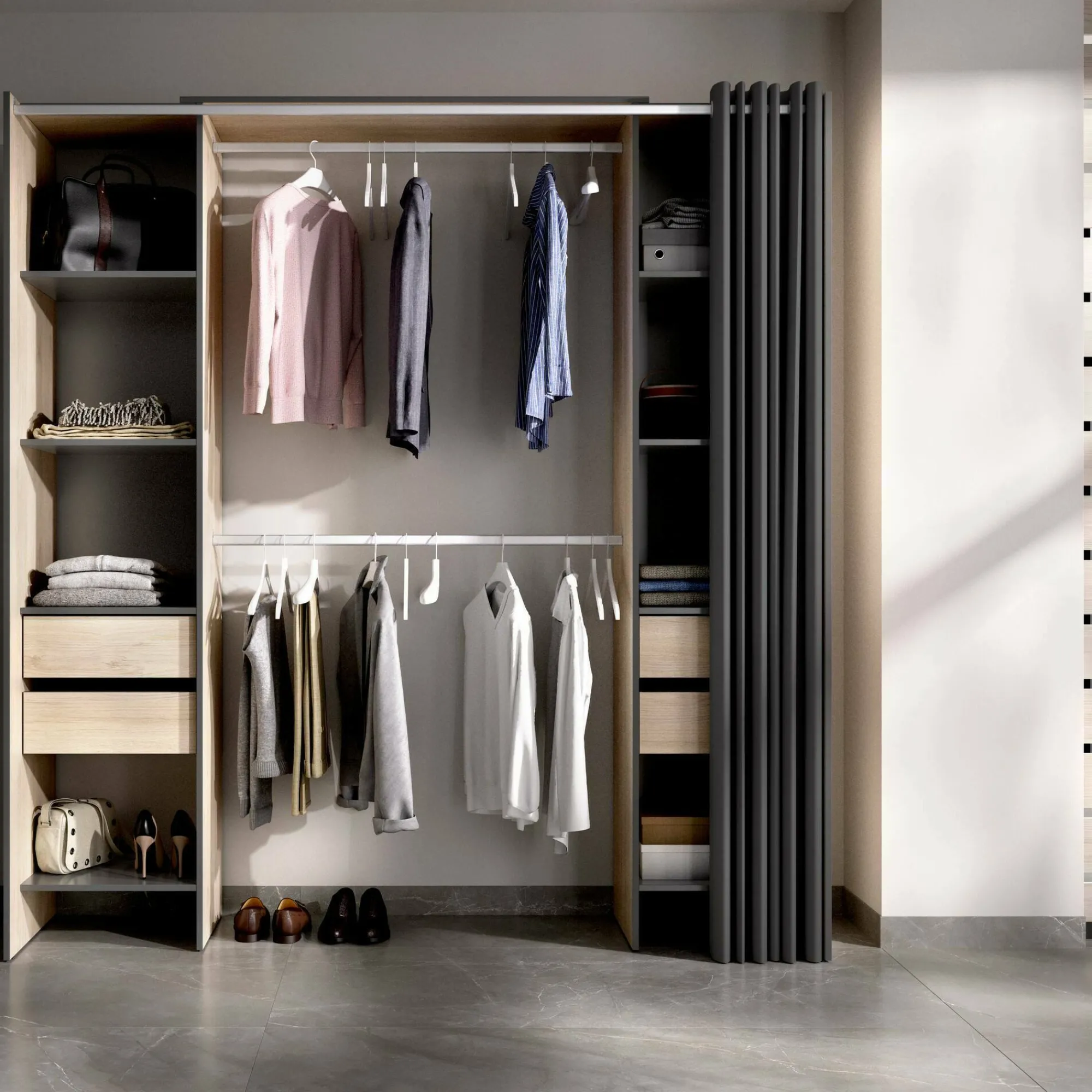 Guardaroba Era, 180x50h205 cm, Rovere e Antracite<Dmora Fashion