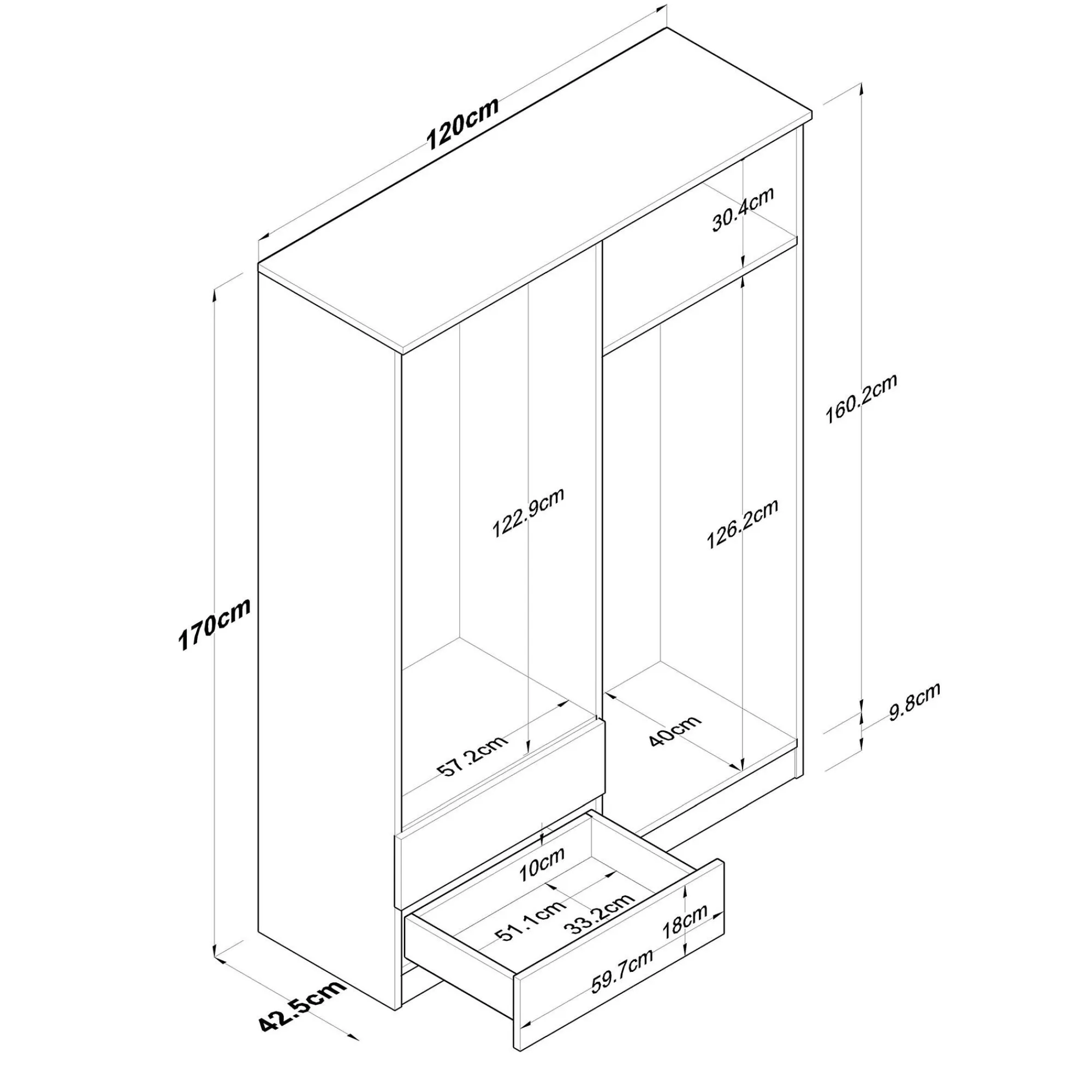 Guardaroba grande Acanto, 120x43 h170 cm, Noce e Bianco<Dmora Best