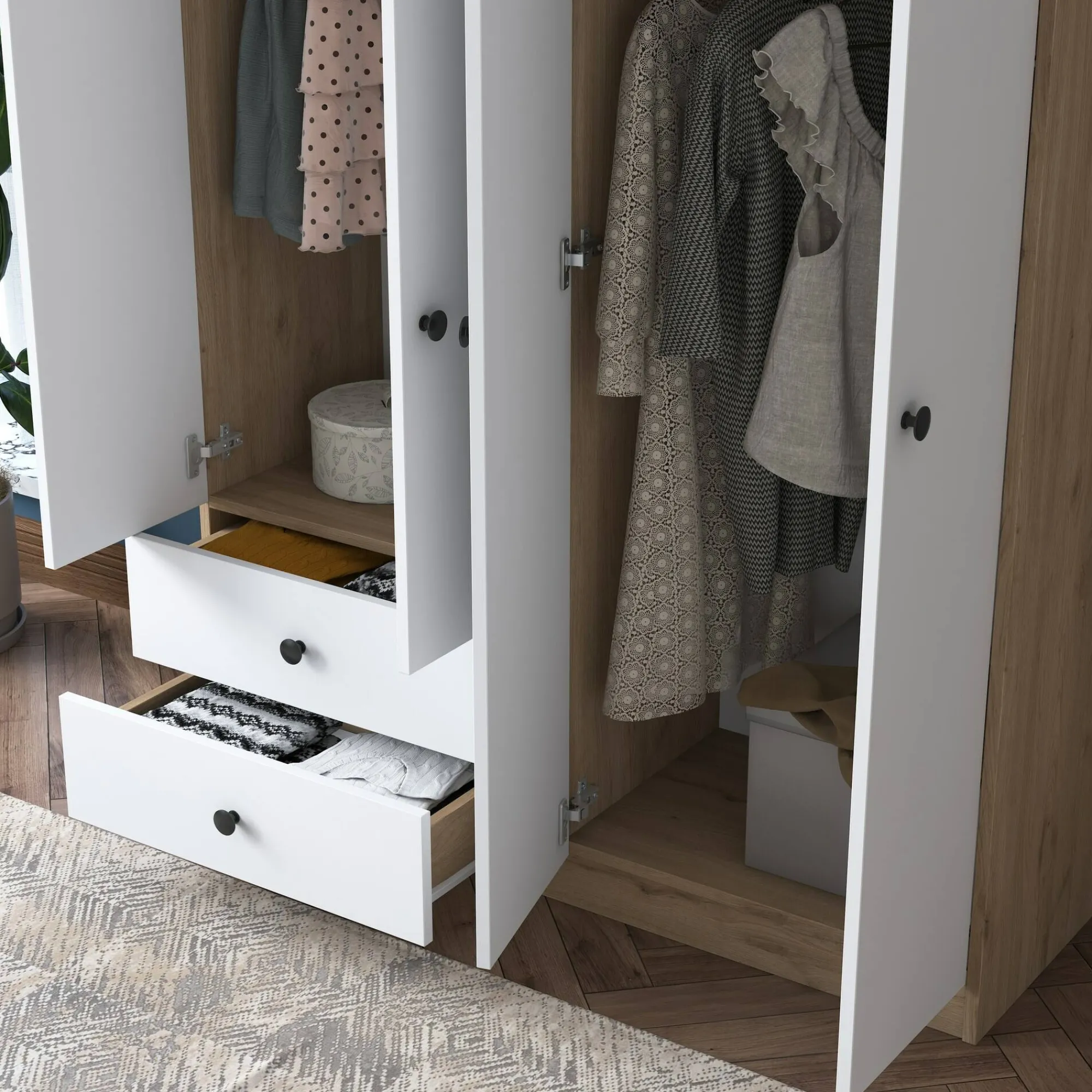 Guardaroba grande Acanto, 120x43 h170 cm, Noce e Bianco<Dmora Best