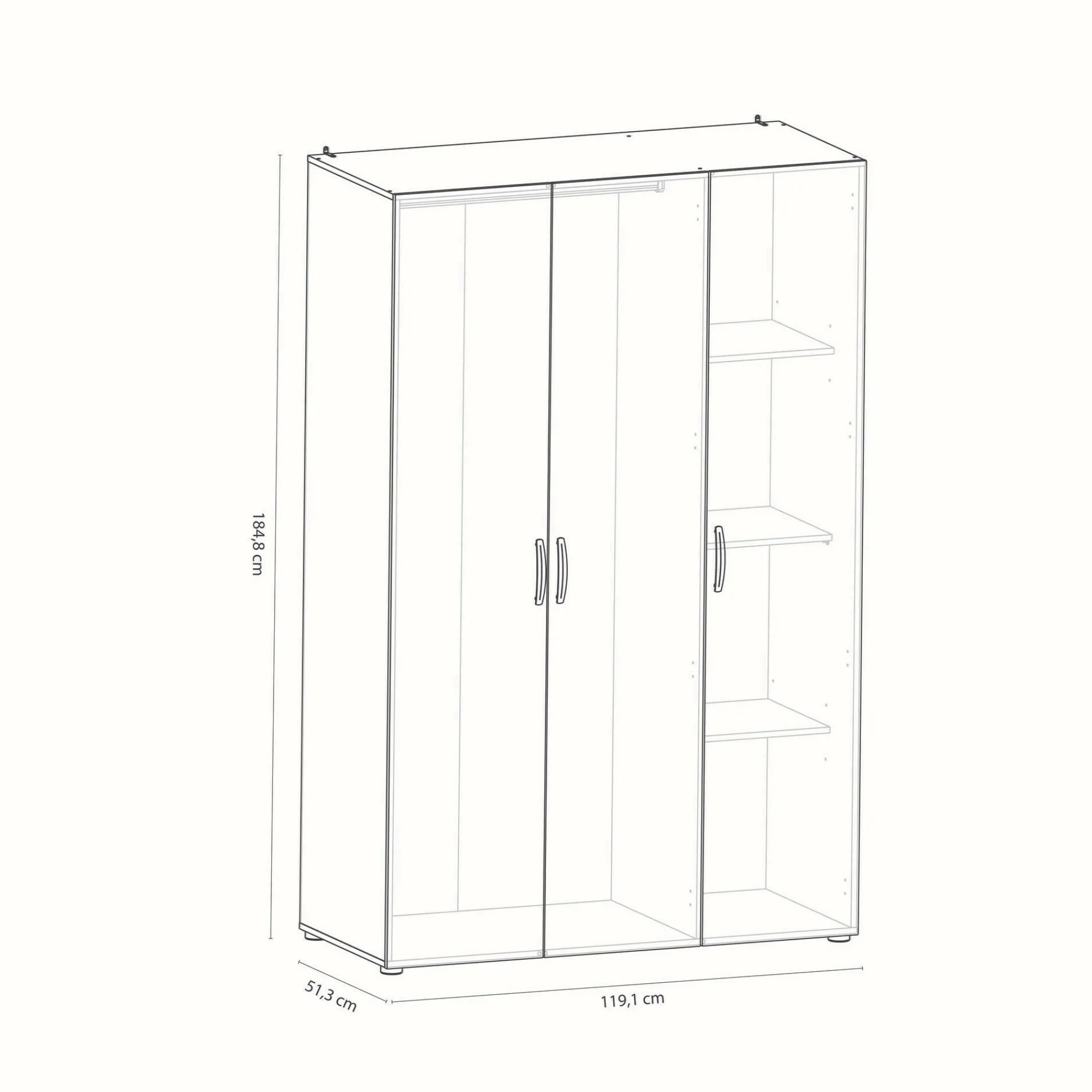 Guardaroba grande Dania, 119x51 h185 cm, Rovere e Bianco opaco<Dmora Store