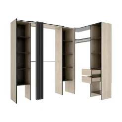 Guardaroba grande Dindo, 234x141 h205 cm, Antracite e Rovere<Dmora Outlet