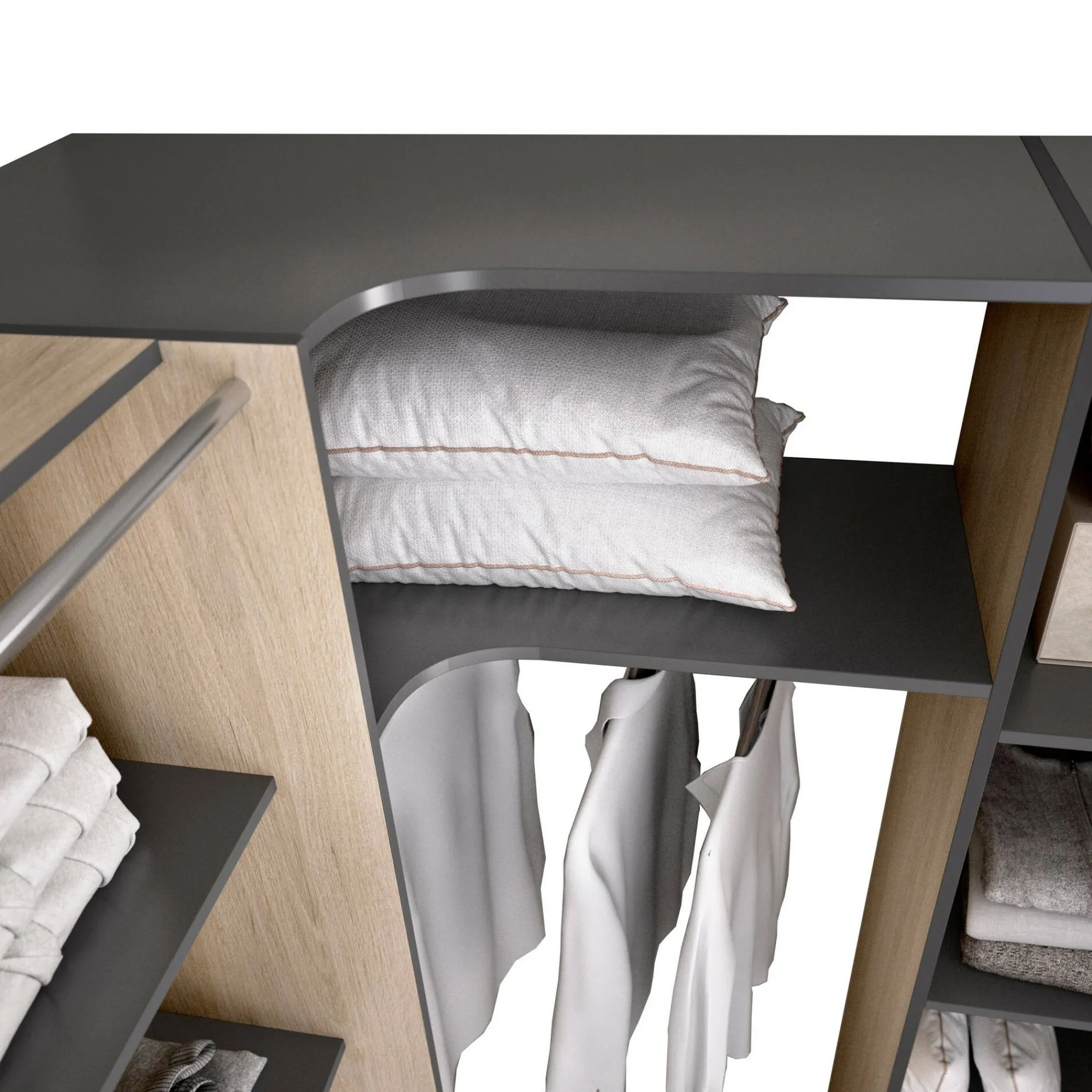Guardaroba grande Dindo, 234x141 h205 cm, Antracite e Rovere<Dmora Outlet