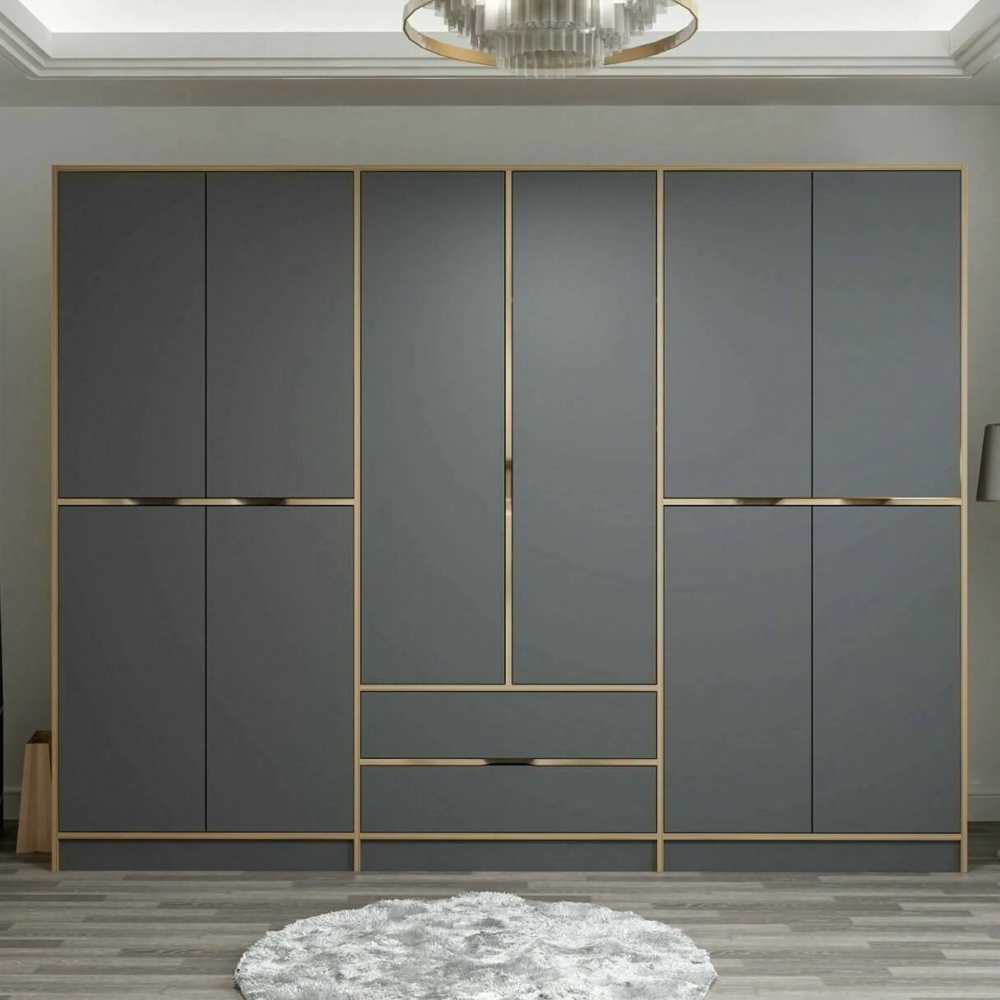 Guardaroba grande Gaspard, 277x52 h208 cm, Nero e Oro<Dmora Online