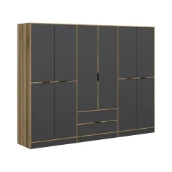Guardaroba grande Gaspard, 277x52 h208 cm, Nero e Oro<Dmora Online