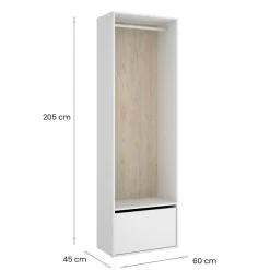Guardaroba grande Islamabad, 60x45 h205 cm, Bianco e Rovere<Dmora Best