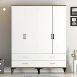 Guardaroba grande Katrin, 160x201h48 cm, Noce e Bianco<Dmora Store
