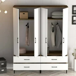 Guardaroba grande Katrin, 160x201h48 cm, Noce e Bianco<Dmora Store