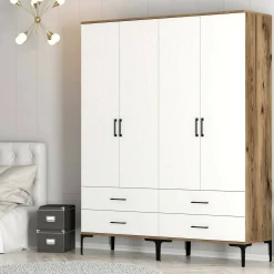 Guardaroba grande Katrin, 160x201h48 cm, Noce e Bianco<Dmora Store
