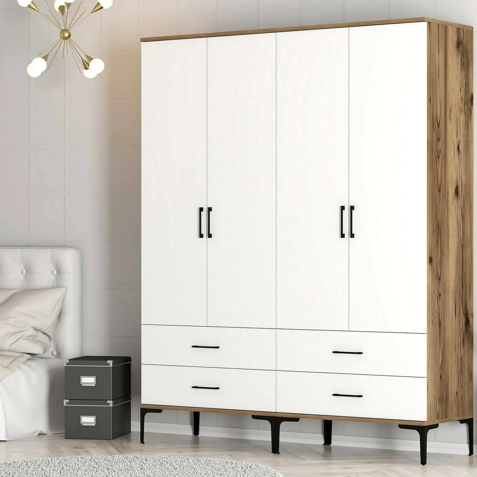 Guardaroba grande Katrin, 160x201h48 cm, Noce e Bianco<Dmora Store