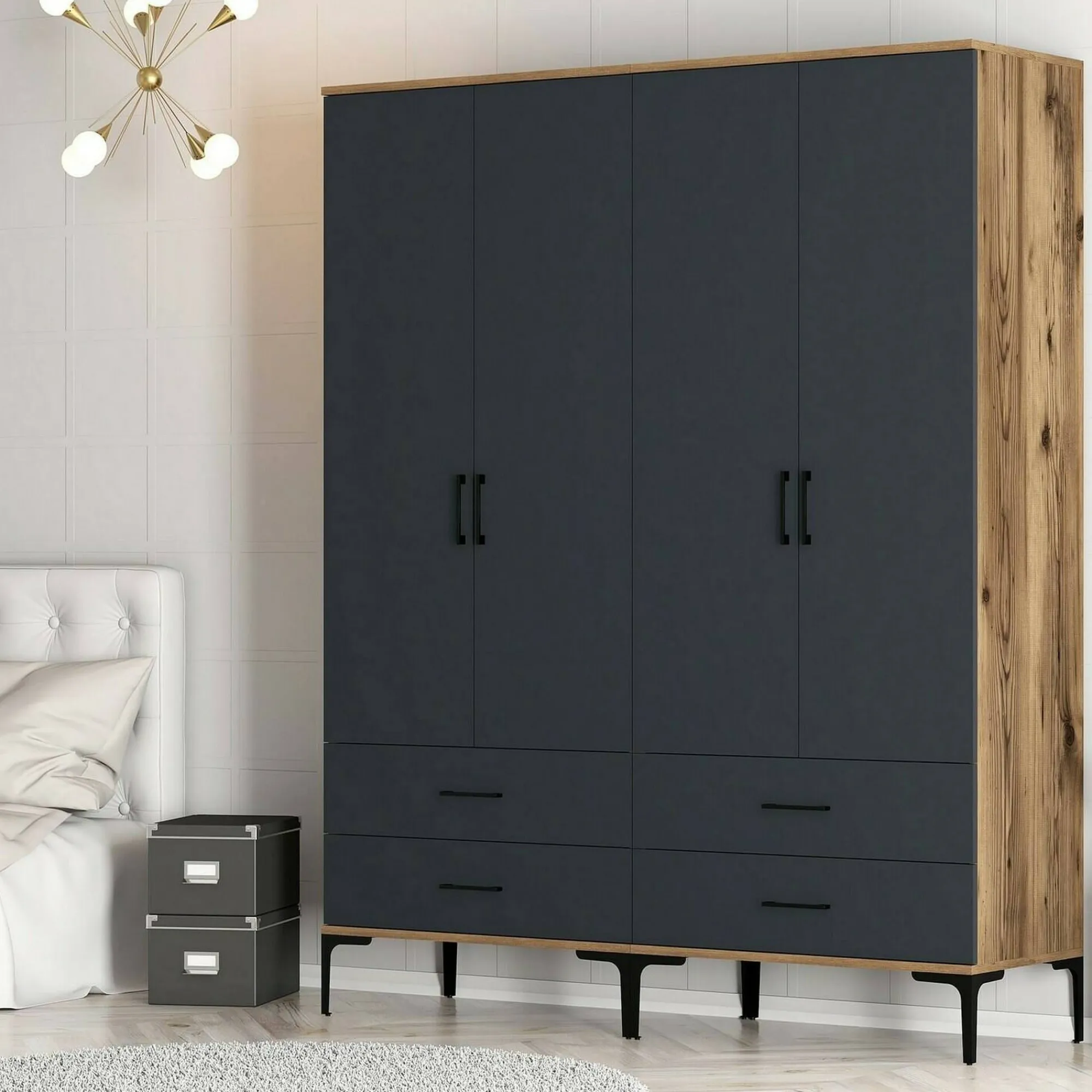 Guardaroba grande Katrin, 160x201h48 cm, Noce e Antracite<Dmora Fashion