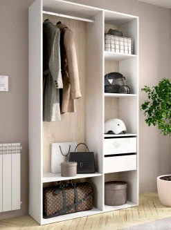 Guardaroba grande Maon, 98x45 h205 cm, Bianco e Rovere<Dmora Sale