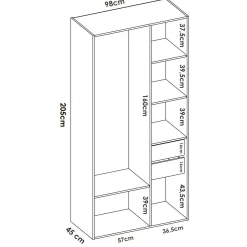 Guardaroba grande Maon, 98x53 h205 cm, Bianco e Rovere<Dmora Store
