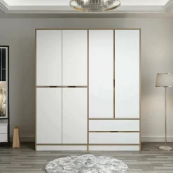 Guardaroba grande Odalys, 185x52 h208 cm, Bianco e Oro<Dmora Online