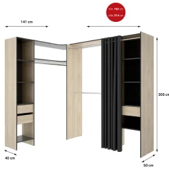 Guardaroba grande Pali, 214x141 h205 cm, Antracite e Rovere<Dmora Sale