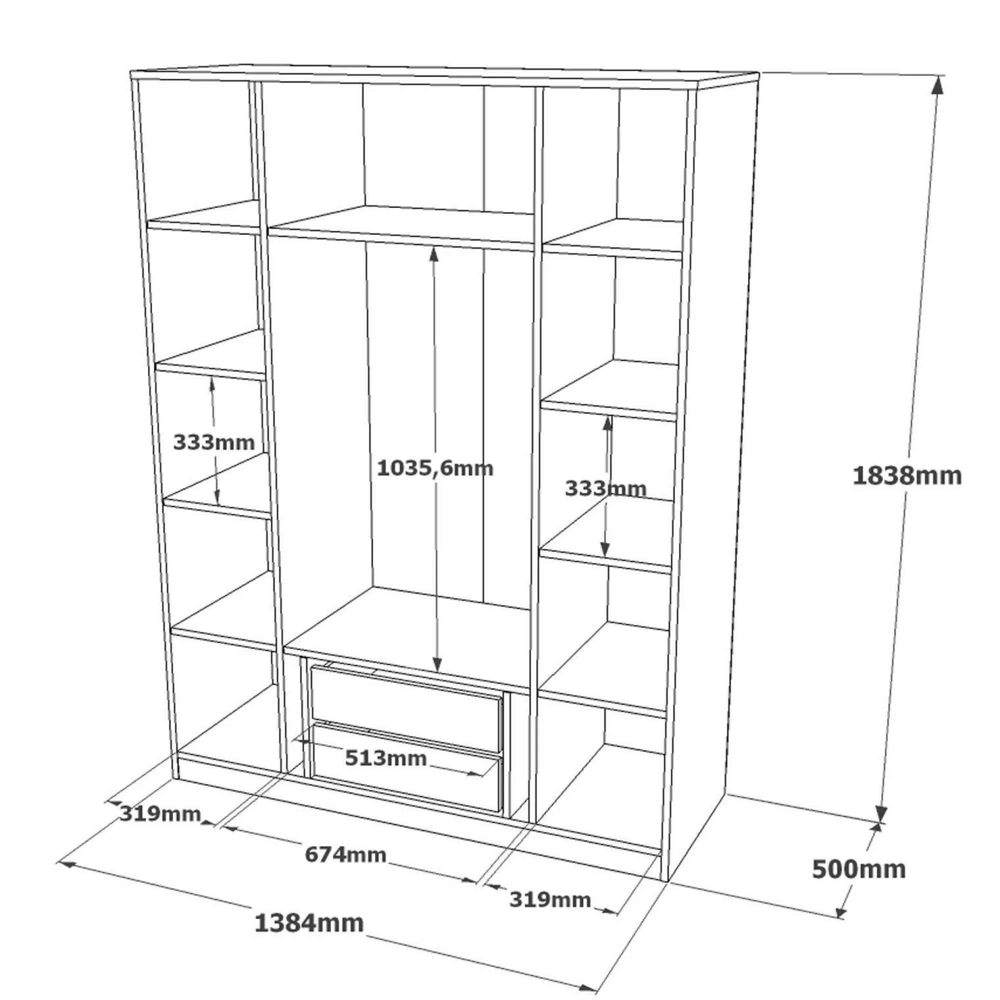 Guardaroba grande Phet, 138x50 h184 cm, Marrone e Grigio<Dmora Best