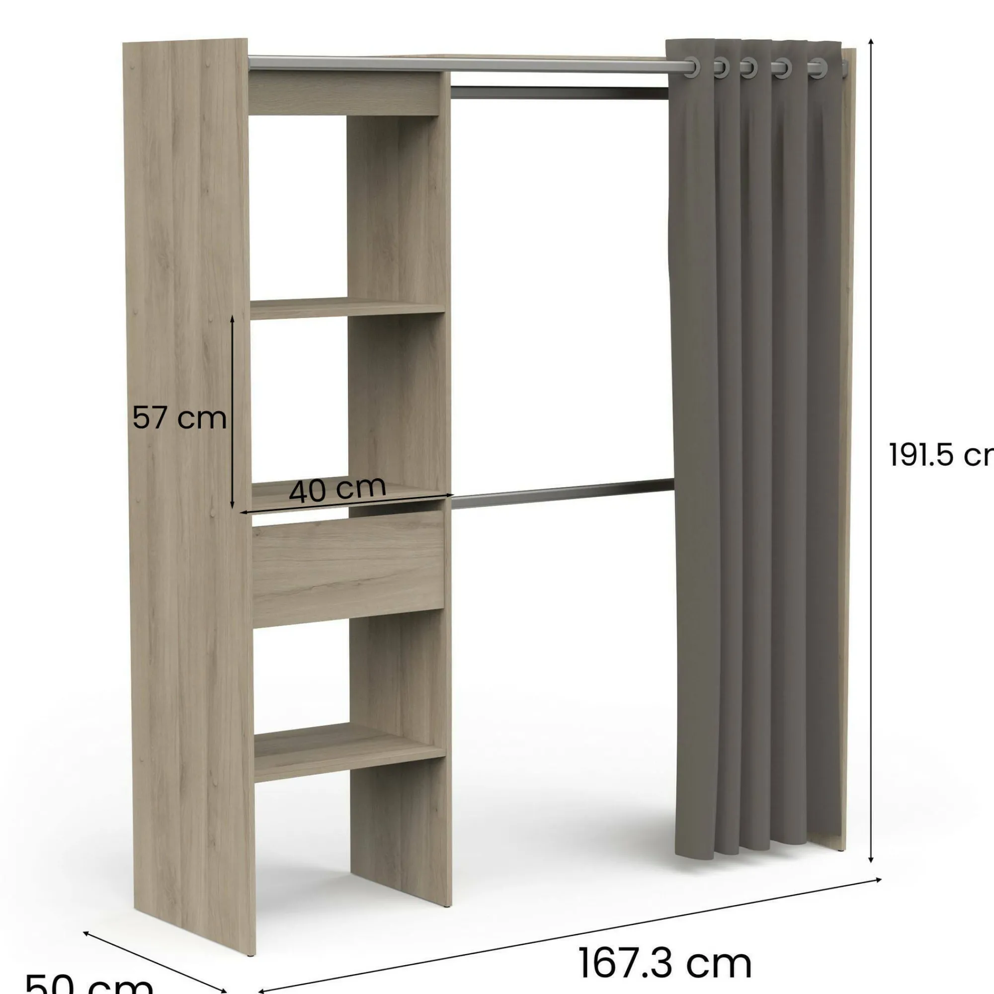 Guardaroba grande Serpentina, 167x50 h192 cm, Rovere e Bianco opaco<Dmora Best Sale