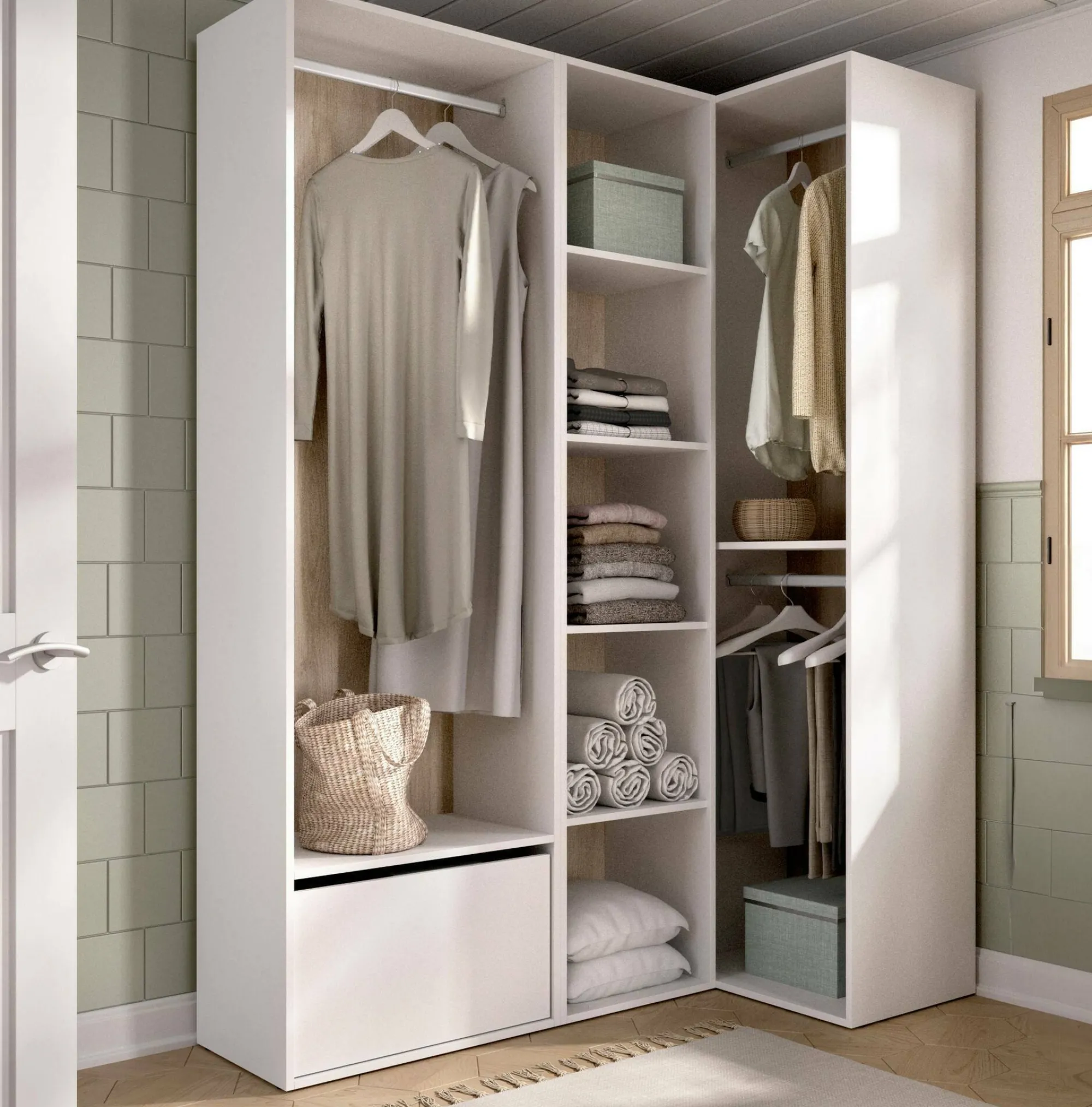 Guardaroba grande Tobias, 145x85 h205 cm, Bianco e Rovere<Dmora Shop
