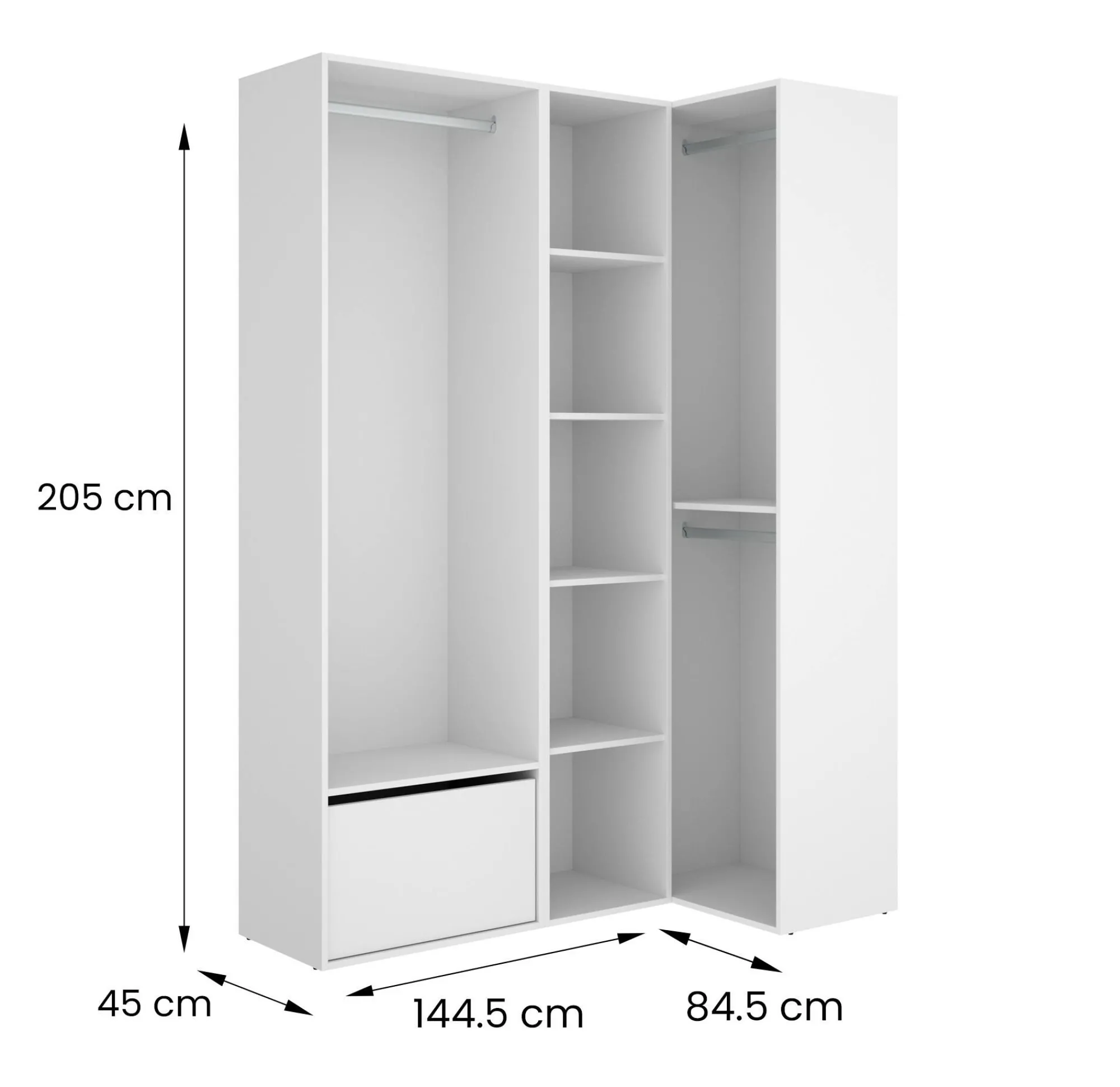 Guardaroba grande Tobias, 145x85 h205 cm, Bianco e Rovere<Dmora Shop