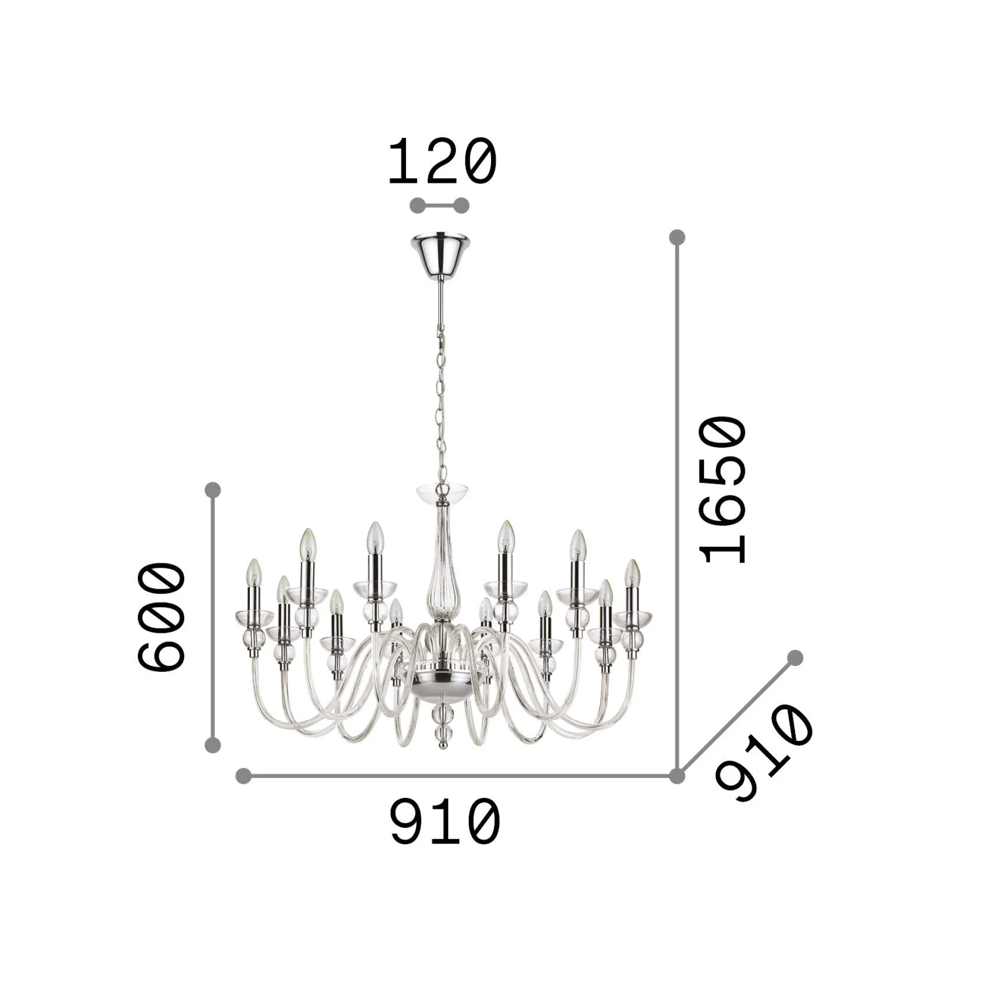 Ideal-Lux - Lampada a sospensione DOGE SP12 , 91 x 91 x h85 cm,<Dmora Online