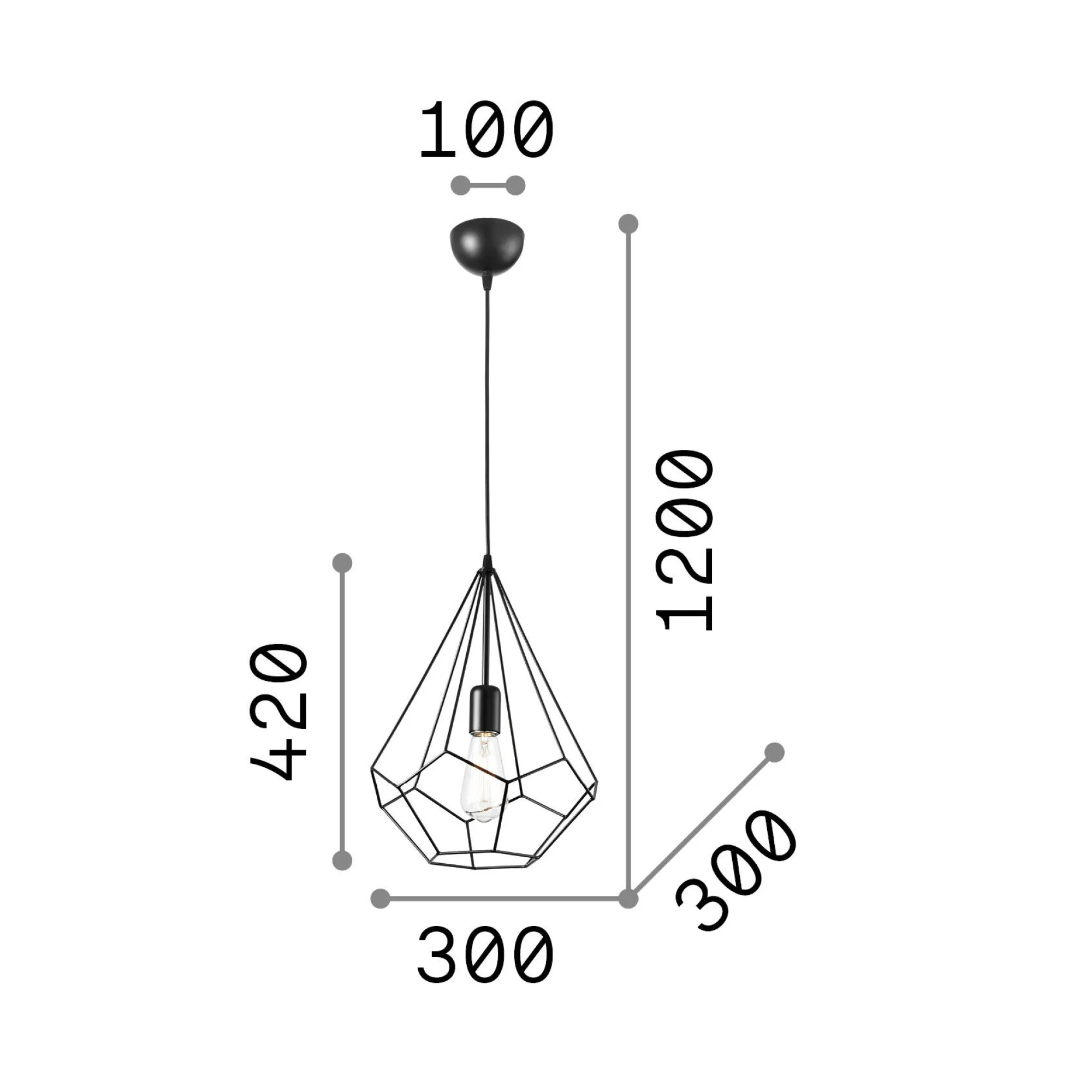 Ideal-Lux - Lampada a sospensione AMPOLLA-3 SP1 , Made in Italy, 30 x 30 x h67 cm,<Dmora Outlet