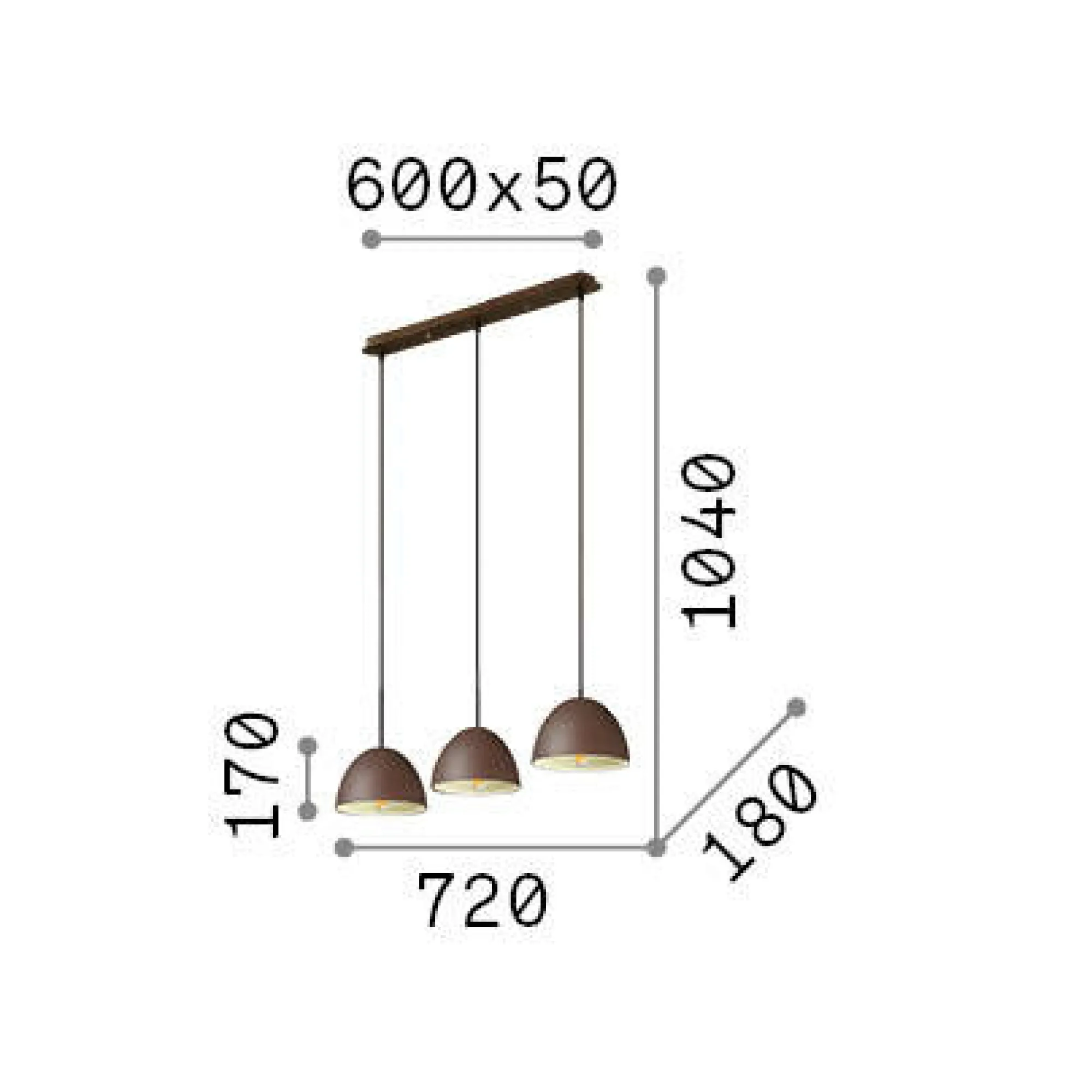 Ideal-Lux - Lampada a sospensione FOLK SP3 COFFEE, 72 x 18 x h42 cm,<Dmora Clearance