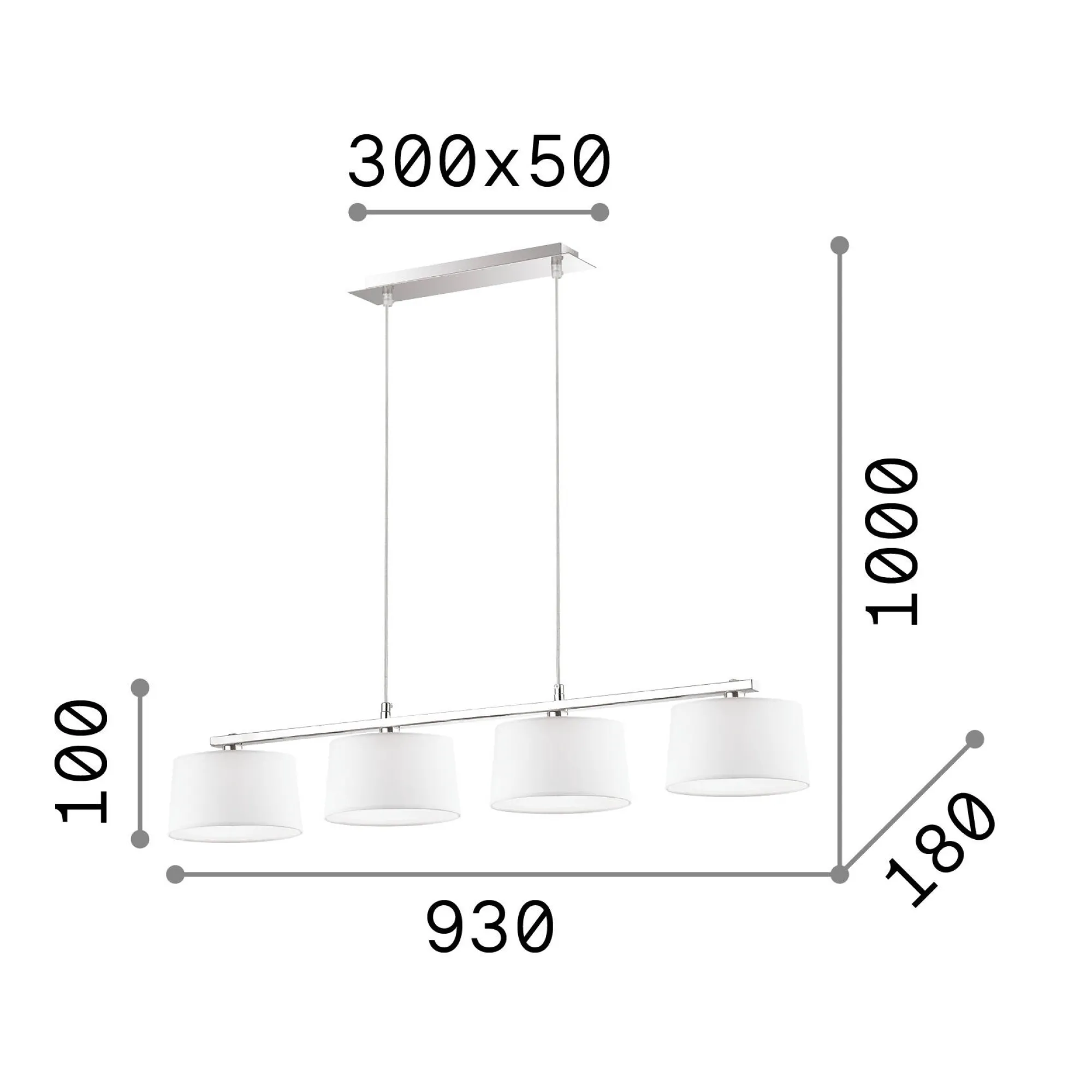 Ideal-Lux - Lampada a sospensione HILTON SP4 LINEAR, 93 x 18 x h35 cm,<Dmora Best