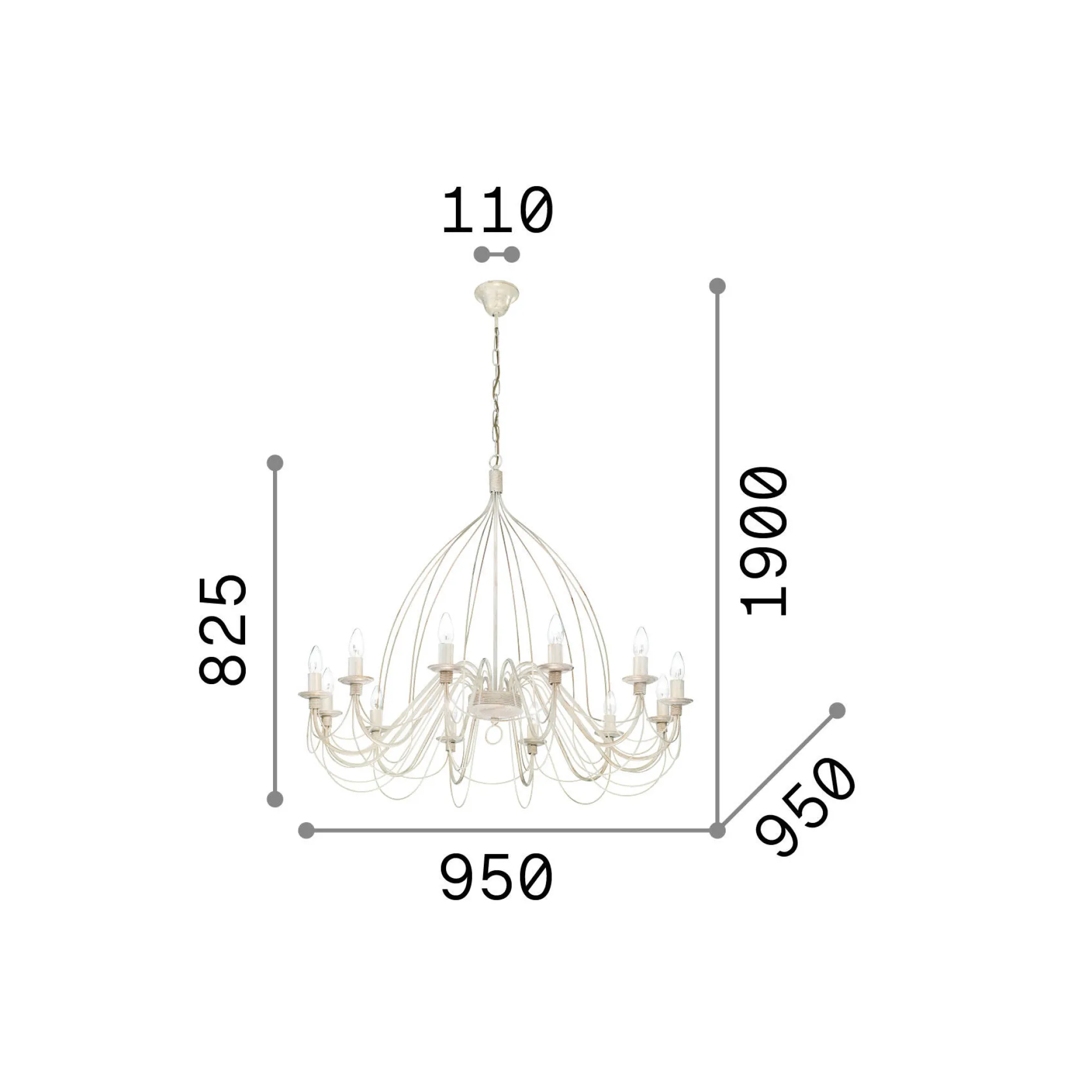 Ideal-Lux - Lampada a sospensione CORTE SP12 , Made in Italy, 95 x 95 x h108 cm,<Dmora Sale