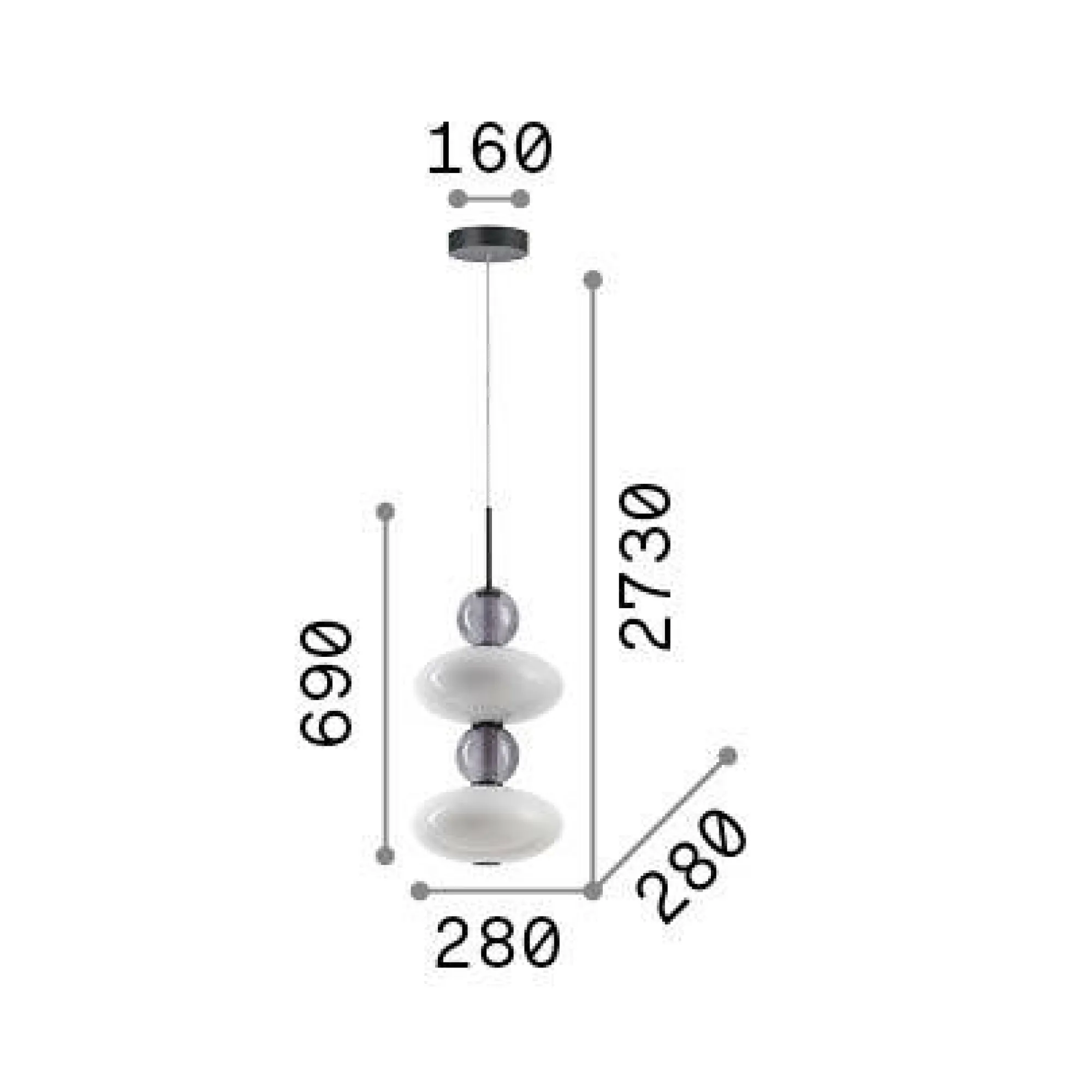 Ideal-Lux - Lampada a sospensione LUMIERE-2 SP, 28 x 28 x h273 cm,<Dmora Discount