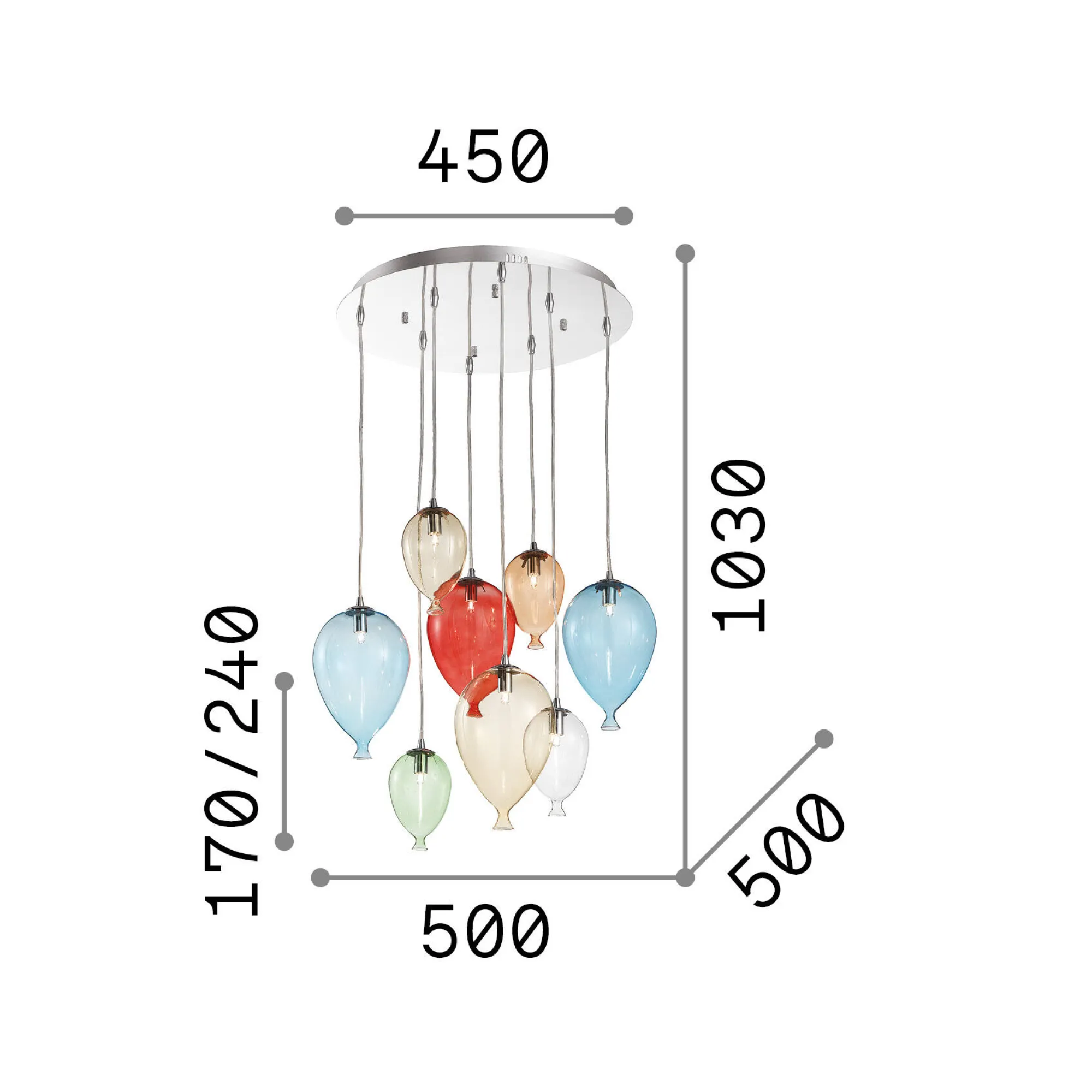 Ideal-Lux - Lampada a sospensione CLOWN SP8 COLOR, 50 x 50 x h49 cm,<Dmora Clearance