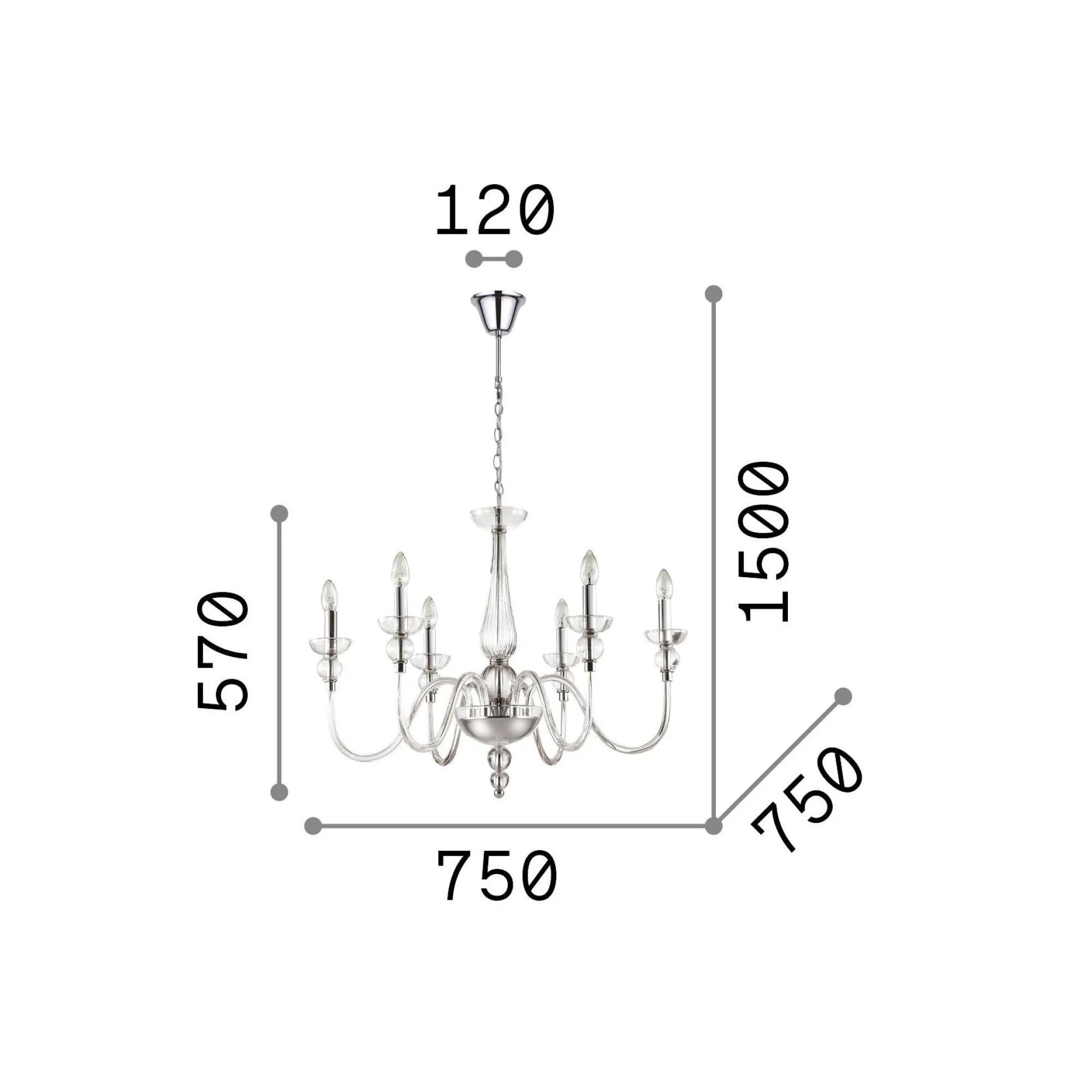 Ideal-Lux - Lampada a sospensione DOGE SP6 , 75 x 75 x h82 cm,<Dmora Cheap