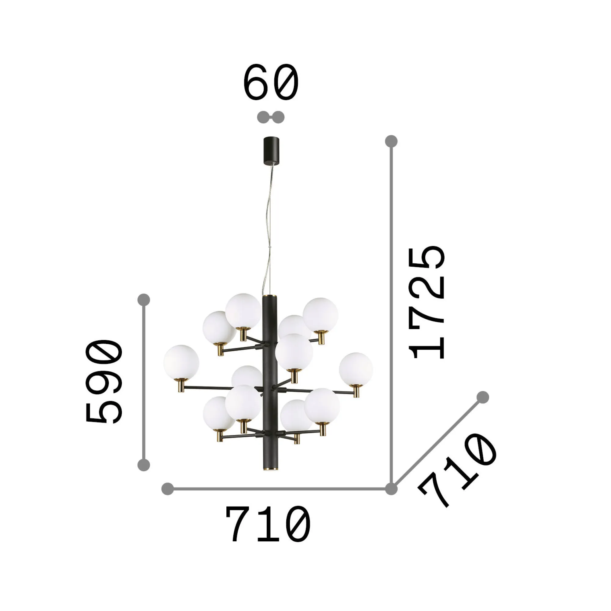 Ideal-Lux - Lampada a sospensione COPERNICO SP12 , 71 x 71 x h84 cm,<Dmora Flash Sale
