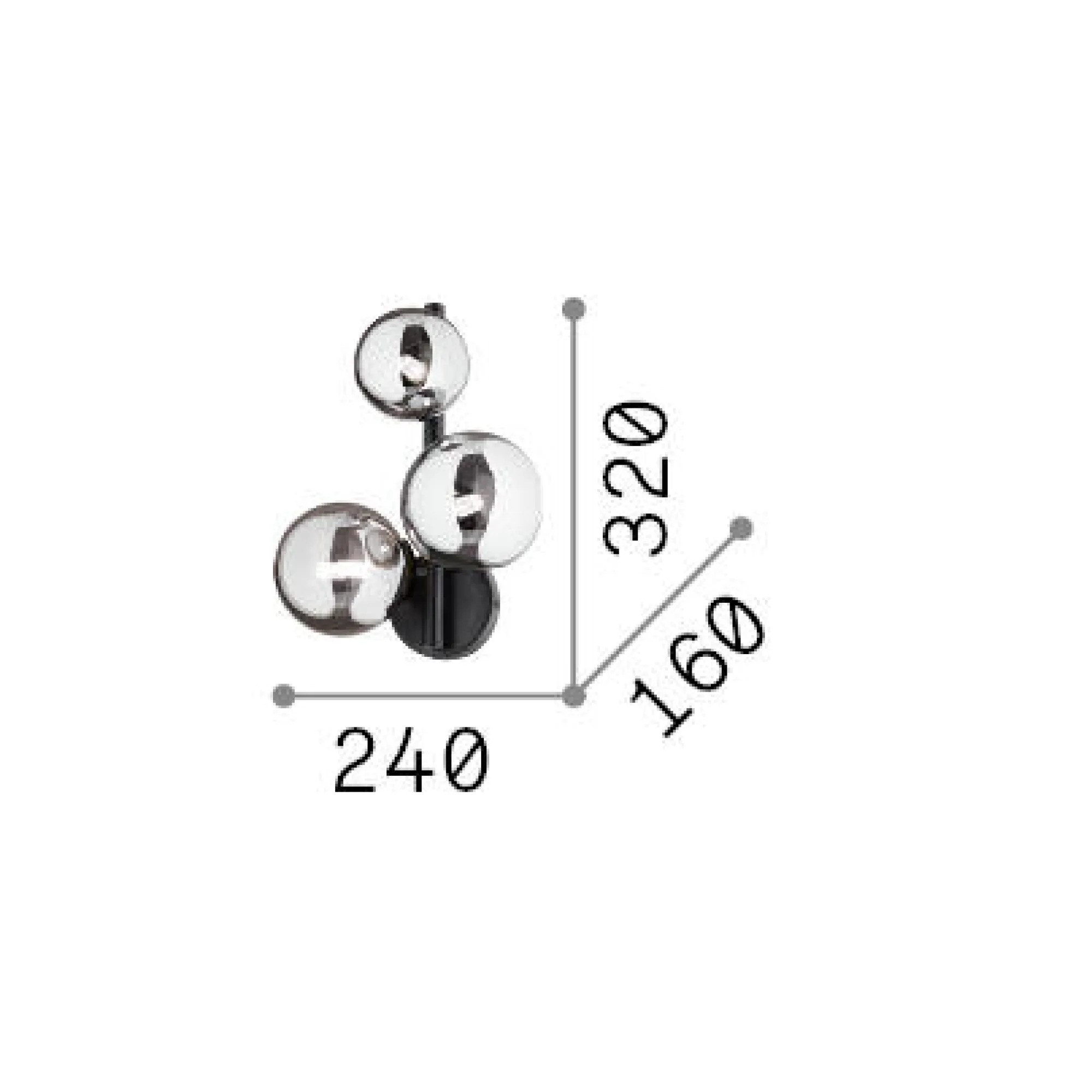 Ideal-Lux - Lampada da parete PERLAGE AP3 FUME', 24 x 32 x h16 cm,<Dmora New