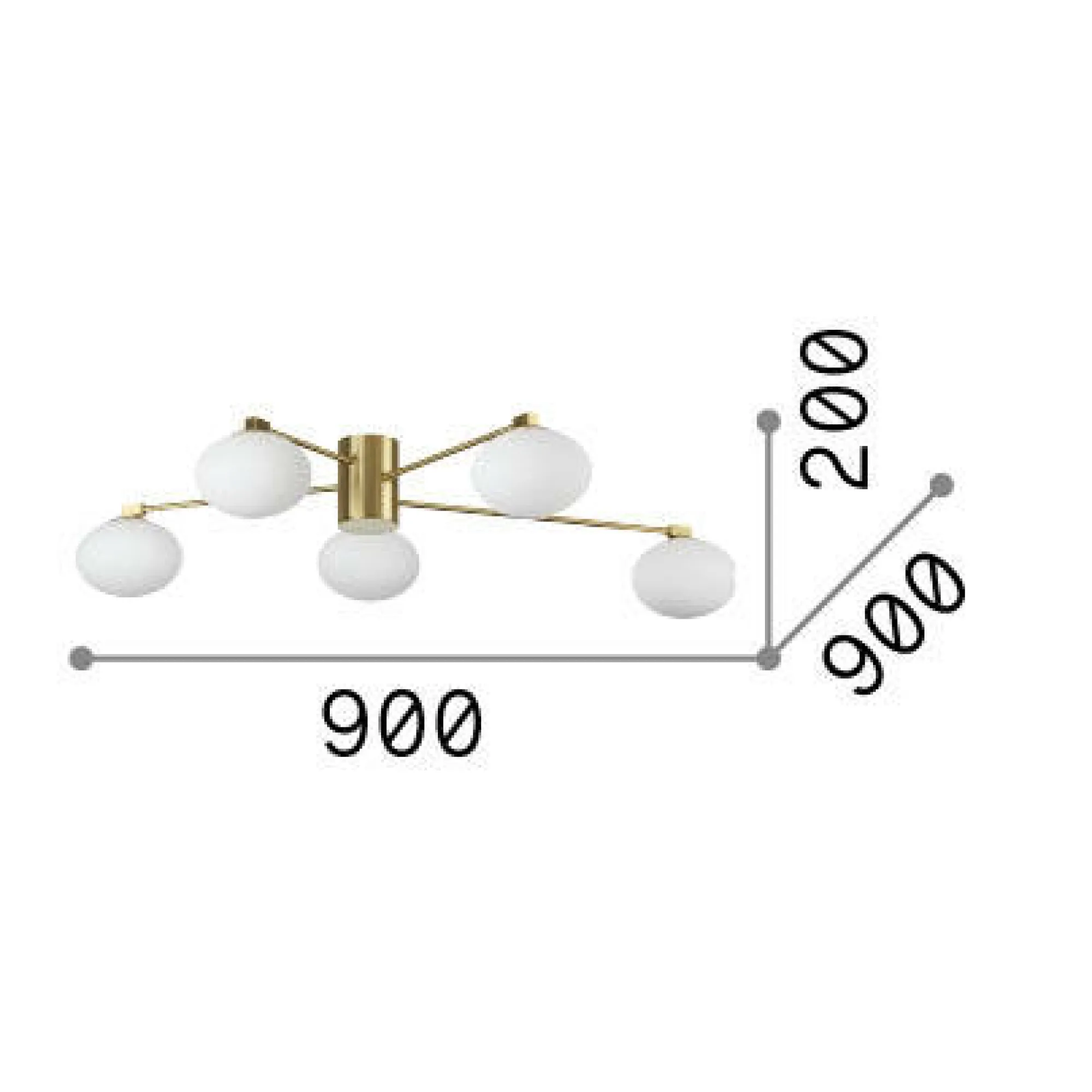 Ideal-Lux - Lampada da soffitto HERMES PL5 D90 , 90 x 90 x h20 cm,<Dmora Fashion