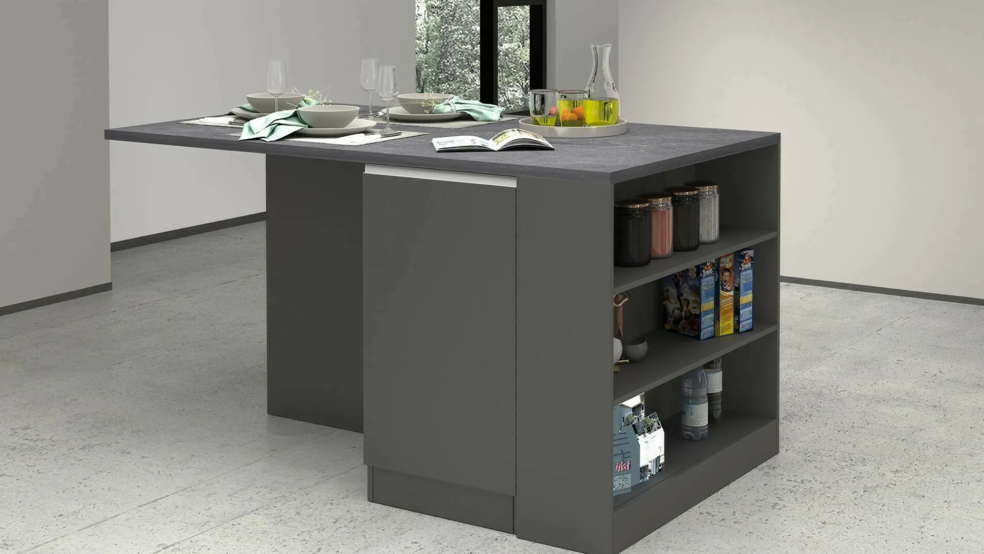 Isola da cucina Abern, 160x90h90 cm, Antracite e Ardesia<Dmora Clearance