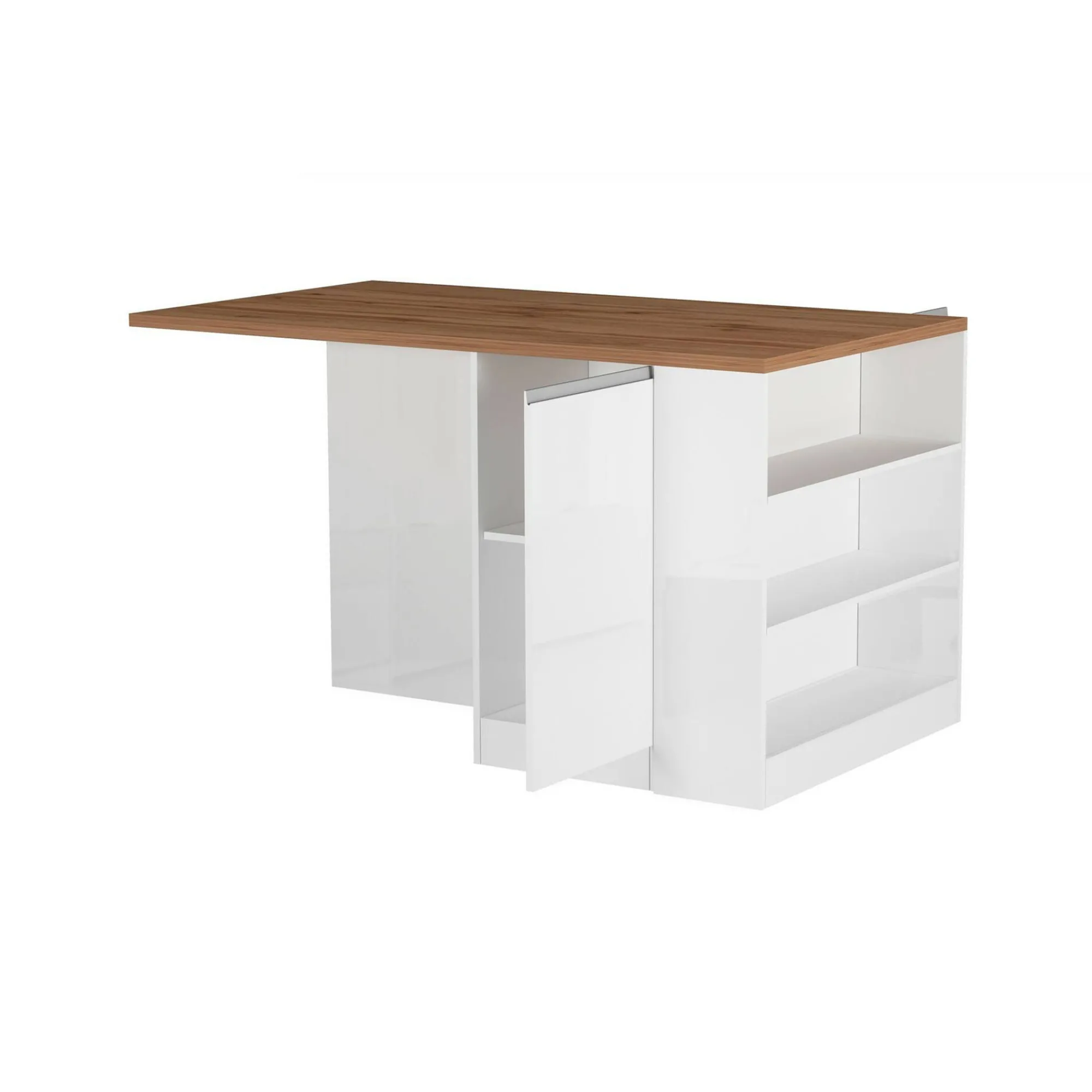 Isola da cucina Abern, 160x90h90 cm, Bianco lucido e Rovere<Dmora Cheap