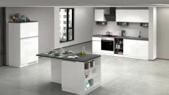 Isola da cucina Abern, 160x90h90 cm, Bianco lucido e Ardesia<Dmora Outlet