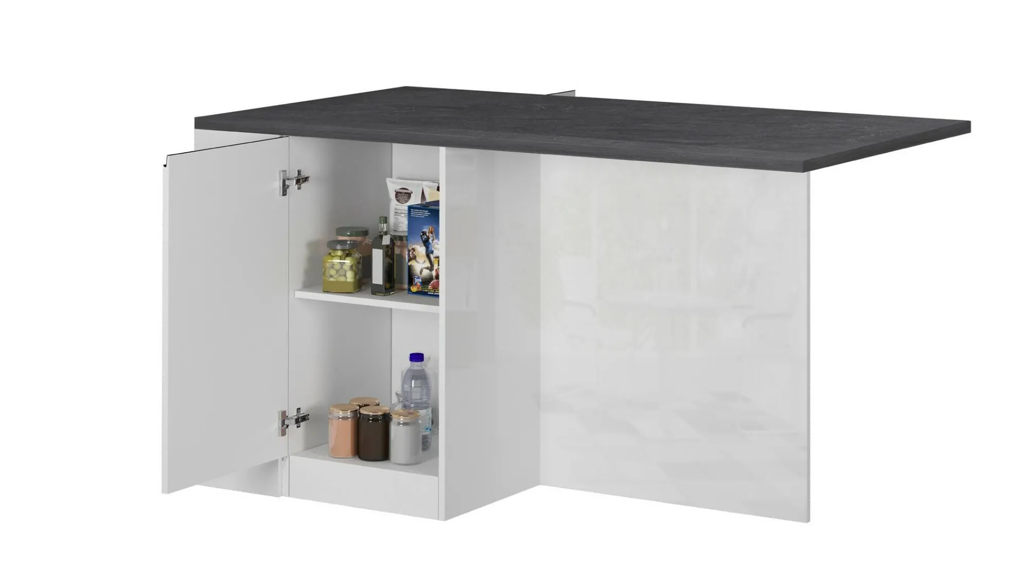 Isola da cucina Abern, 160x90h90 cm, Bianco lucido e Ardesia<Dmora Outlet